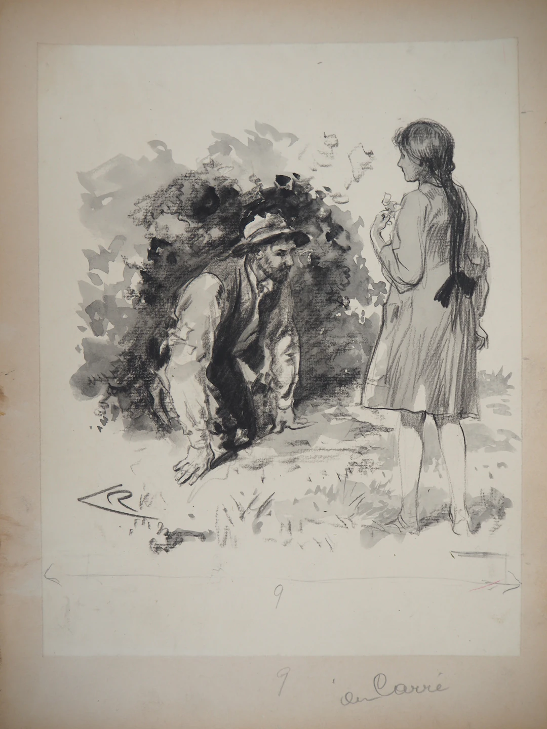 Alméry LOBEL-RICHE : La demande en mariage - Dessin original, Signé