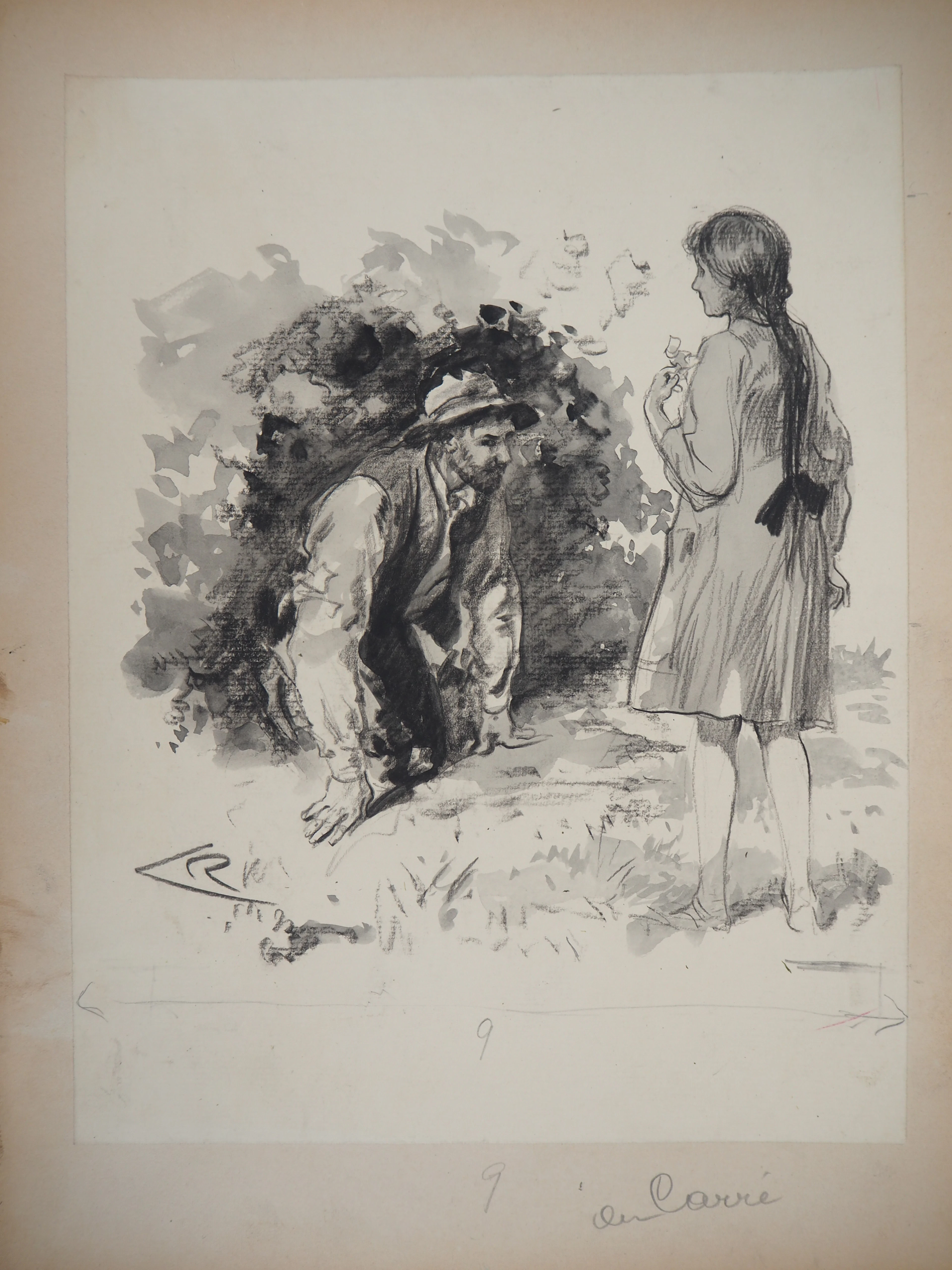 Alméry LOBEL-RICHE : La demande en mariage - Dessin original, Signé