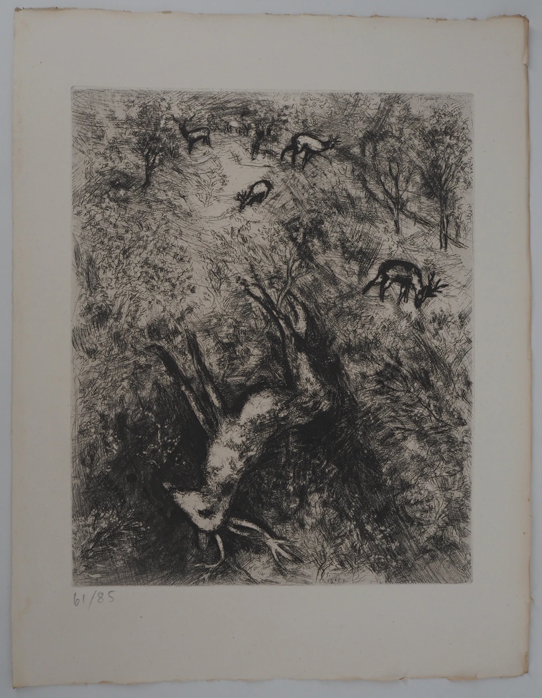 Marc CHAGALL : Le cerf malade, Gravure originale signée
