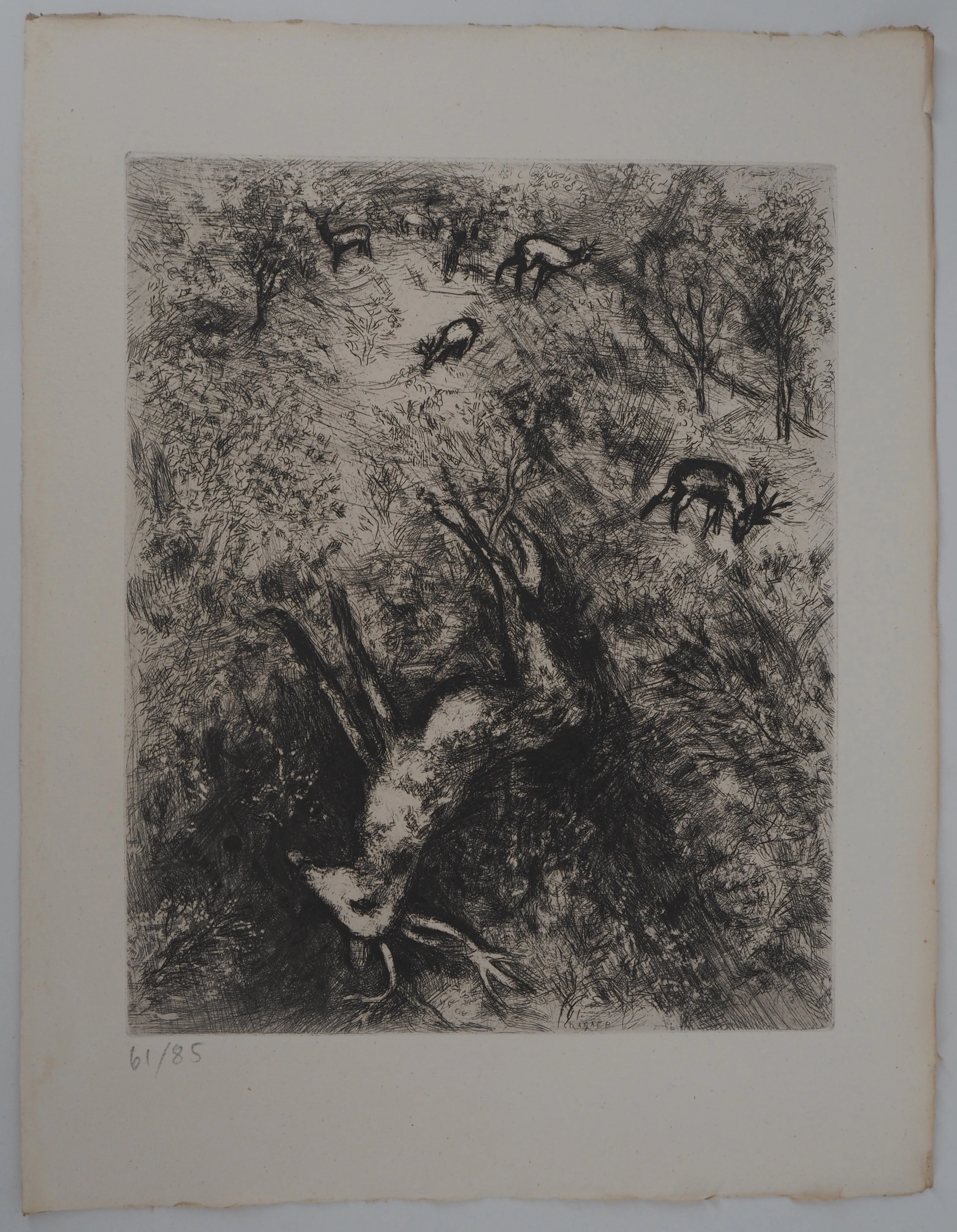 Marc CHAGALL : Le cerf malade, Gravure originale signée