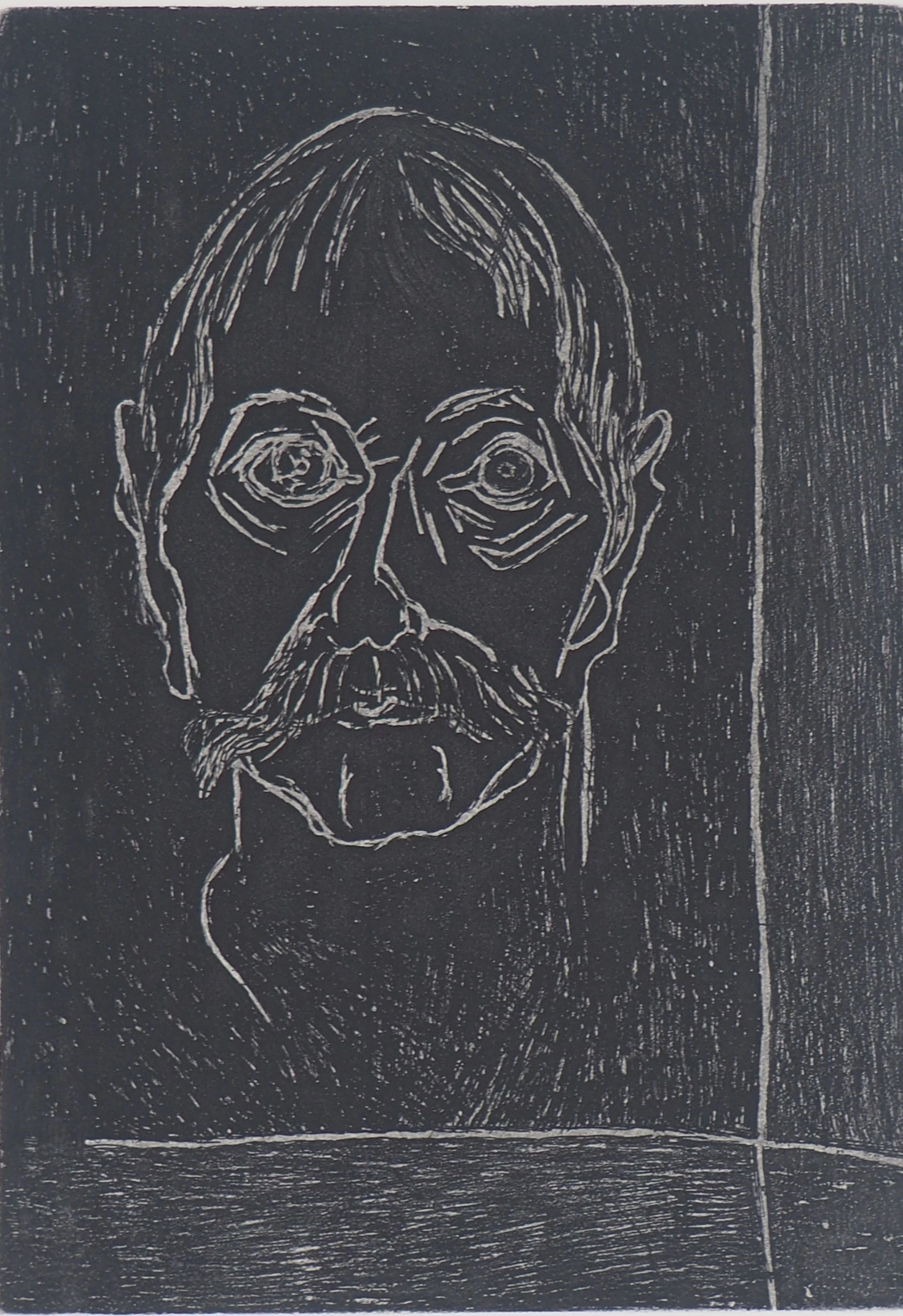 Heurtebise - Portrait d’homme sur fond noir, 1997 - Gravure originale signée