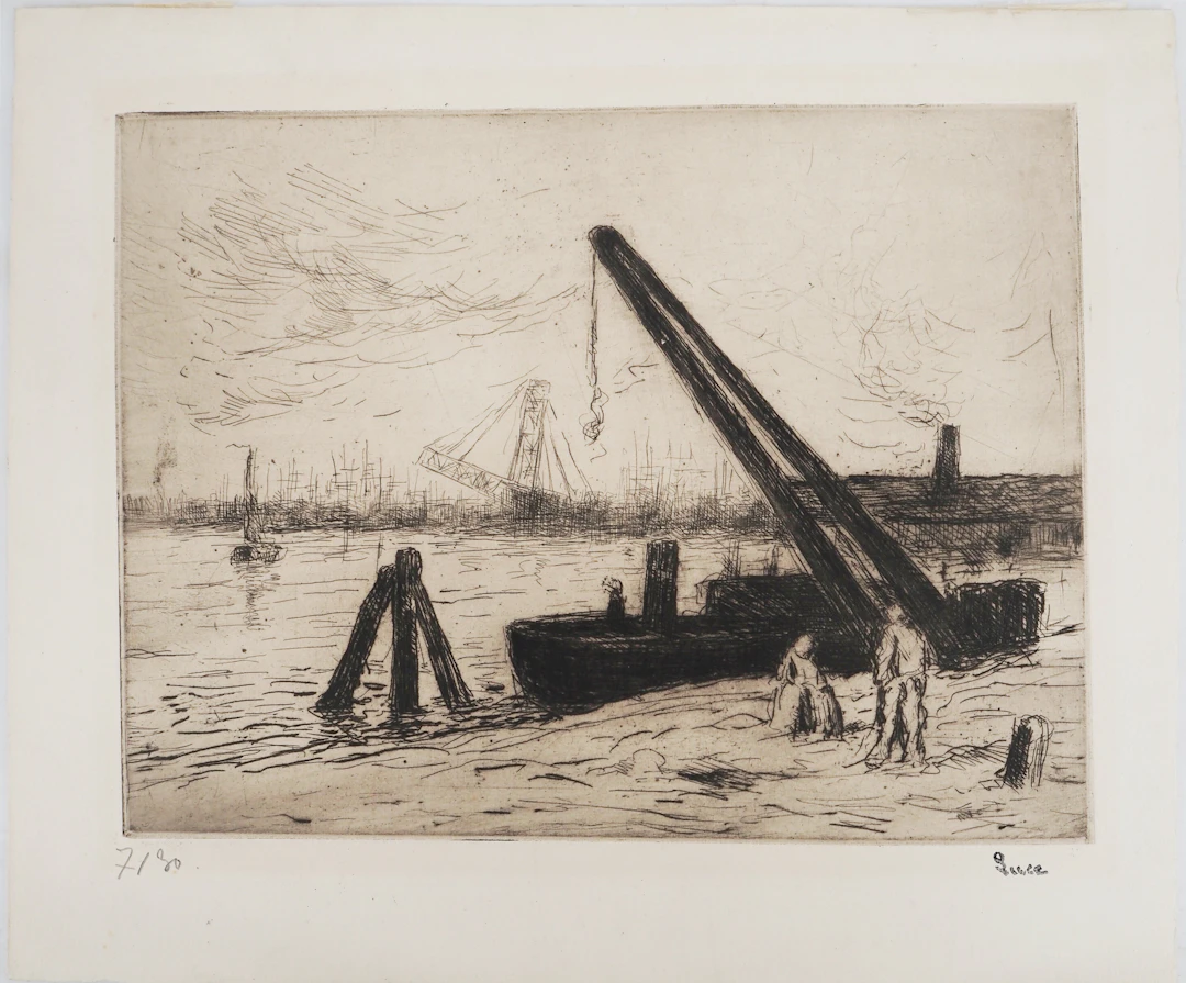 Maximilien LUCE - Rotterdam : La grue (Marine) Vers 1890 - Gravure