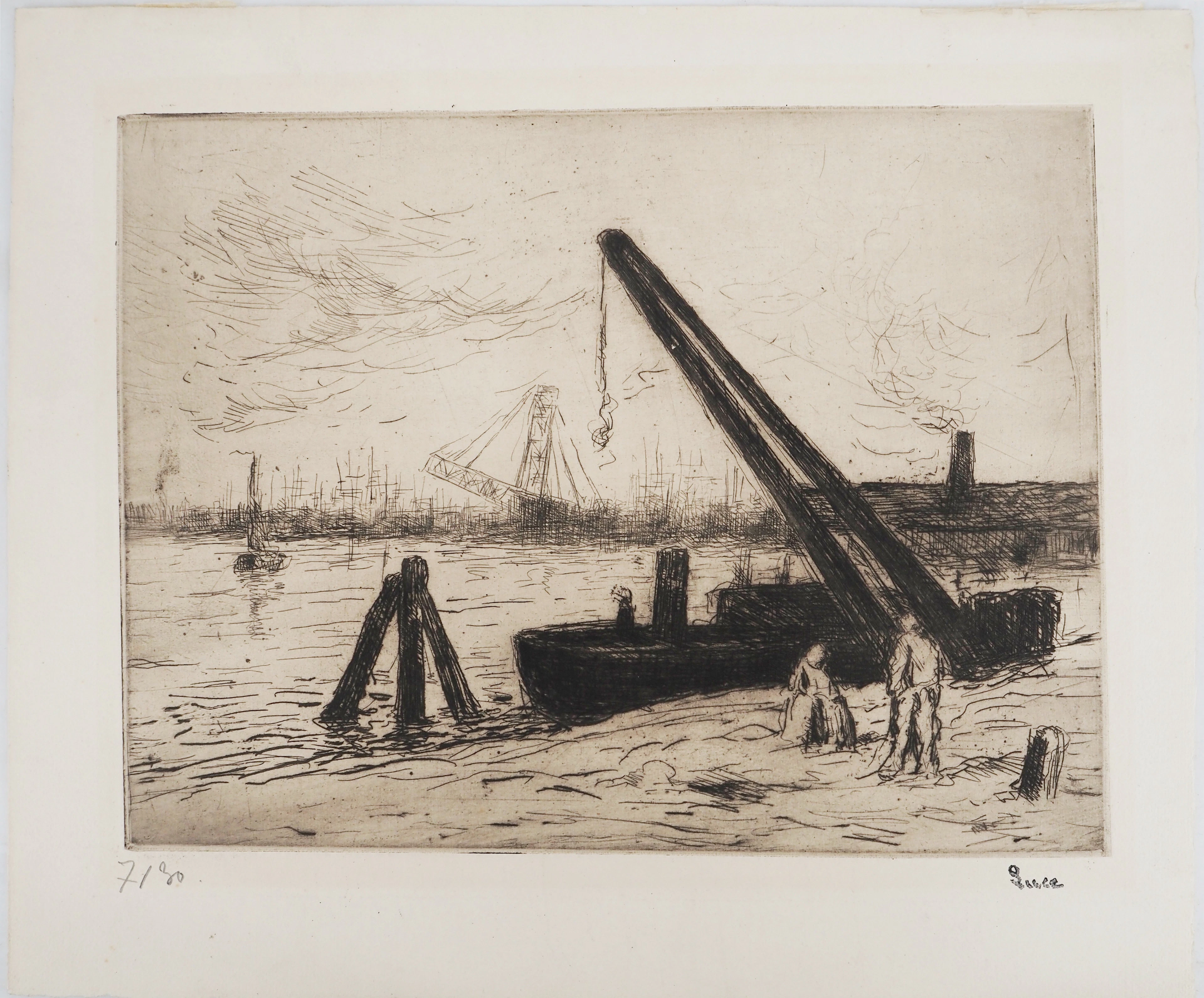 Maximilien LUCE - Rotterdam : La grue (Marine) Vers 1890 - Gravure