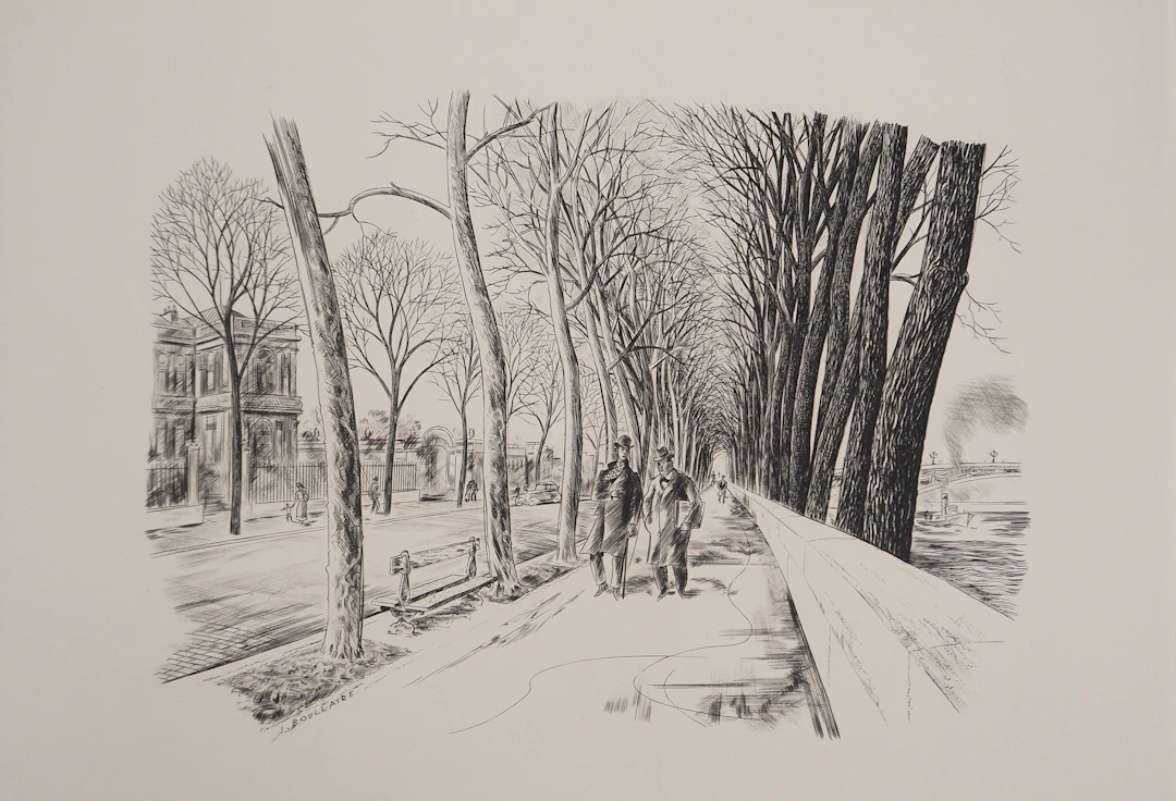 Jacques BOULLAIRE : Quai d’Orsay, Gravure originale Signée