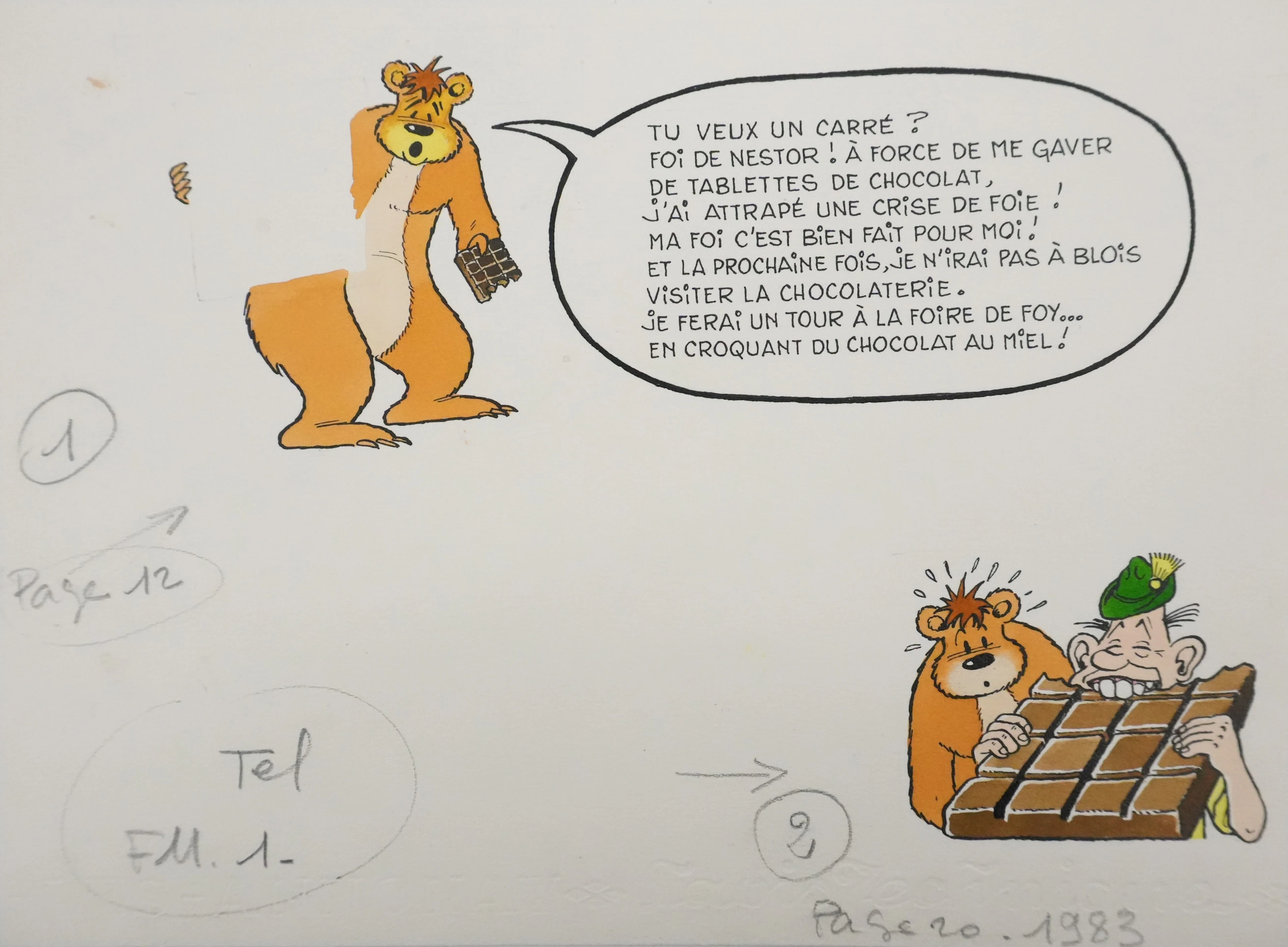 Roger BUSSEMEY : Nestor veut du chocolat, Aquarelle originale