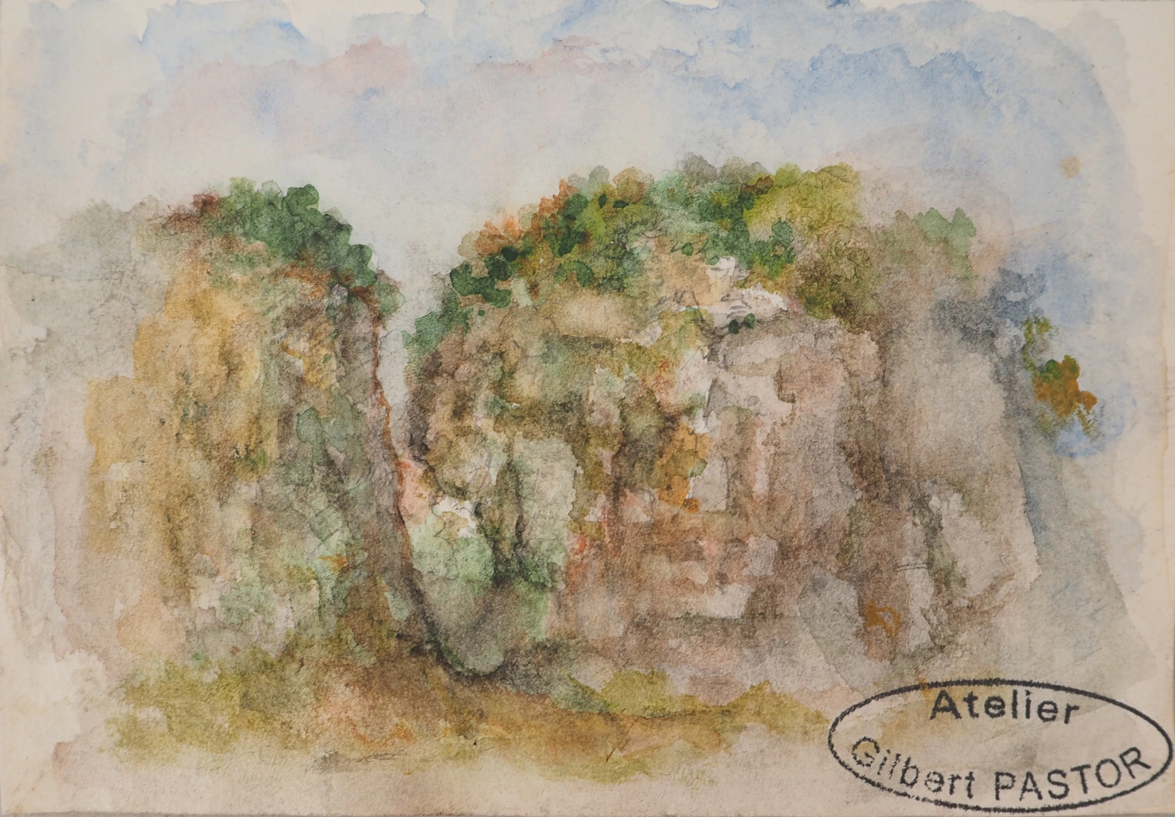 Gilbert PASTOR : Brèche dissimulée par des plantes, Aquarelle originale signée