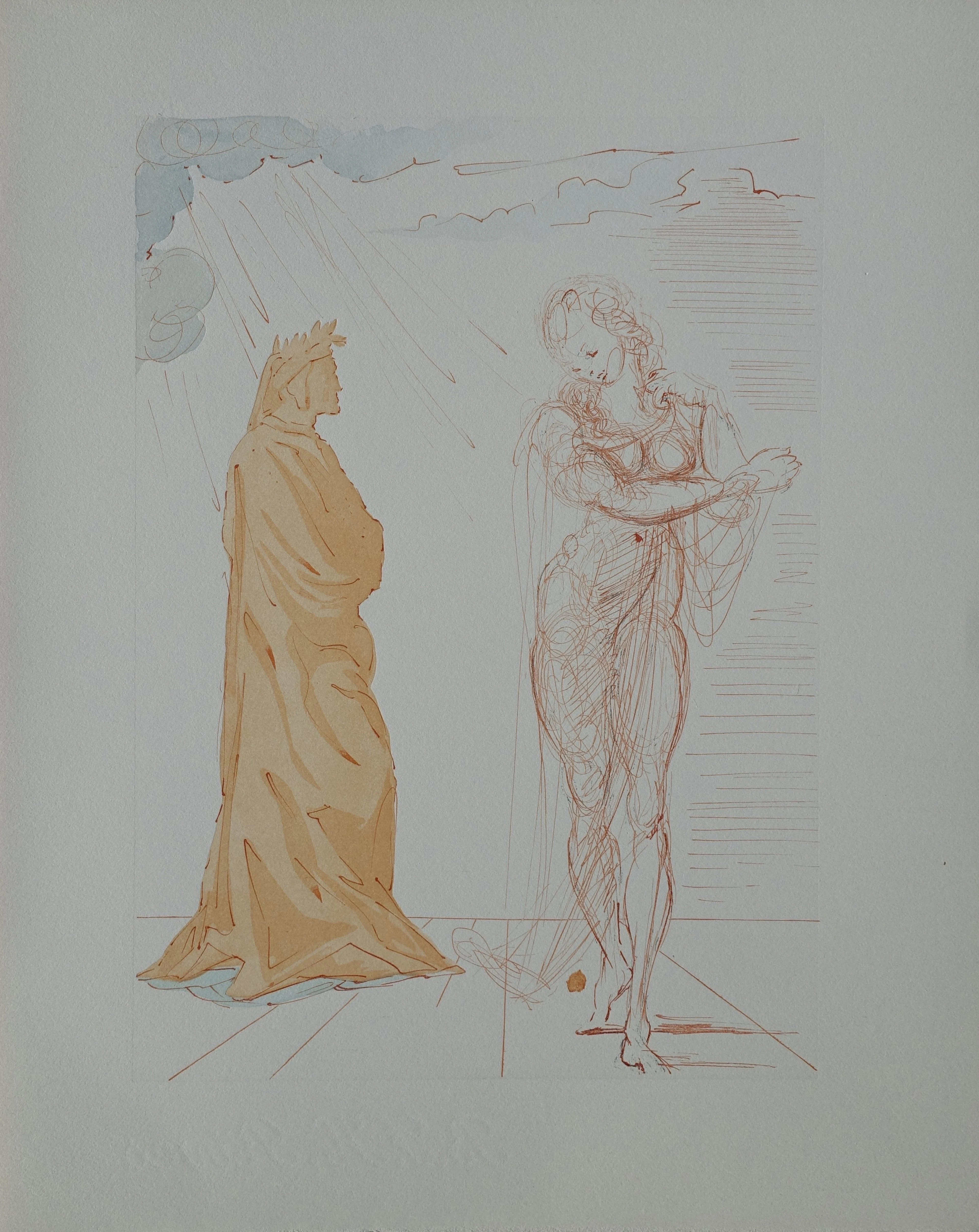 Salvador DALI : Virgile réconforte Dante, Bois gravé original