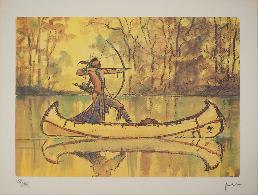 Milo MANARA : Chasse indienne, Lithographie signée