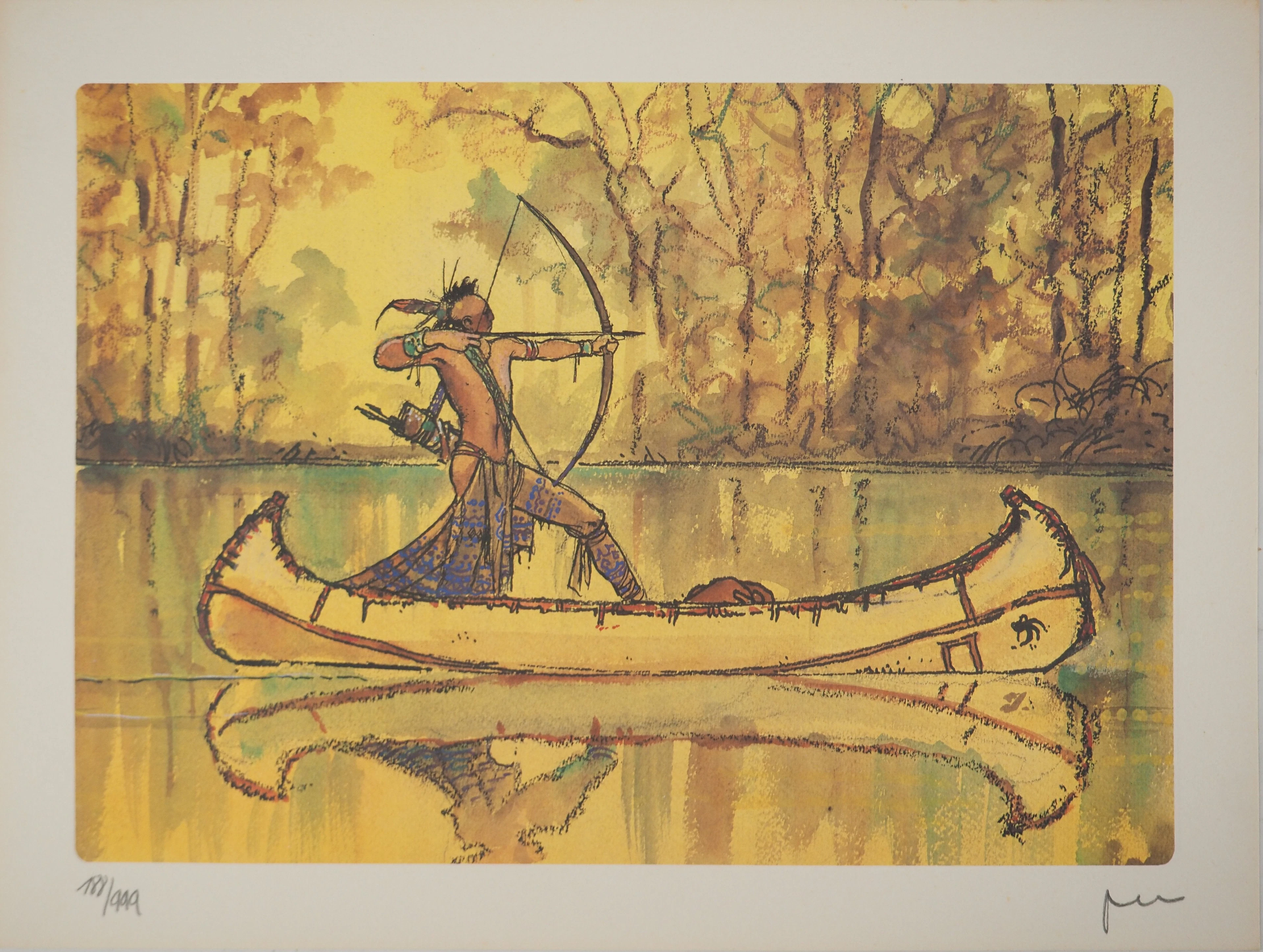 Milo MANARA : Chasse indienne, Lithographie signée