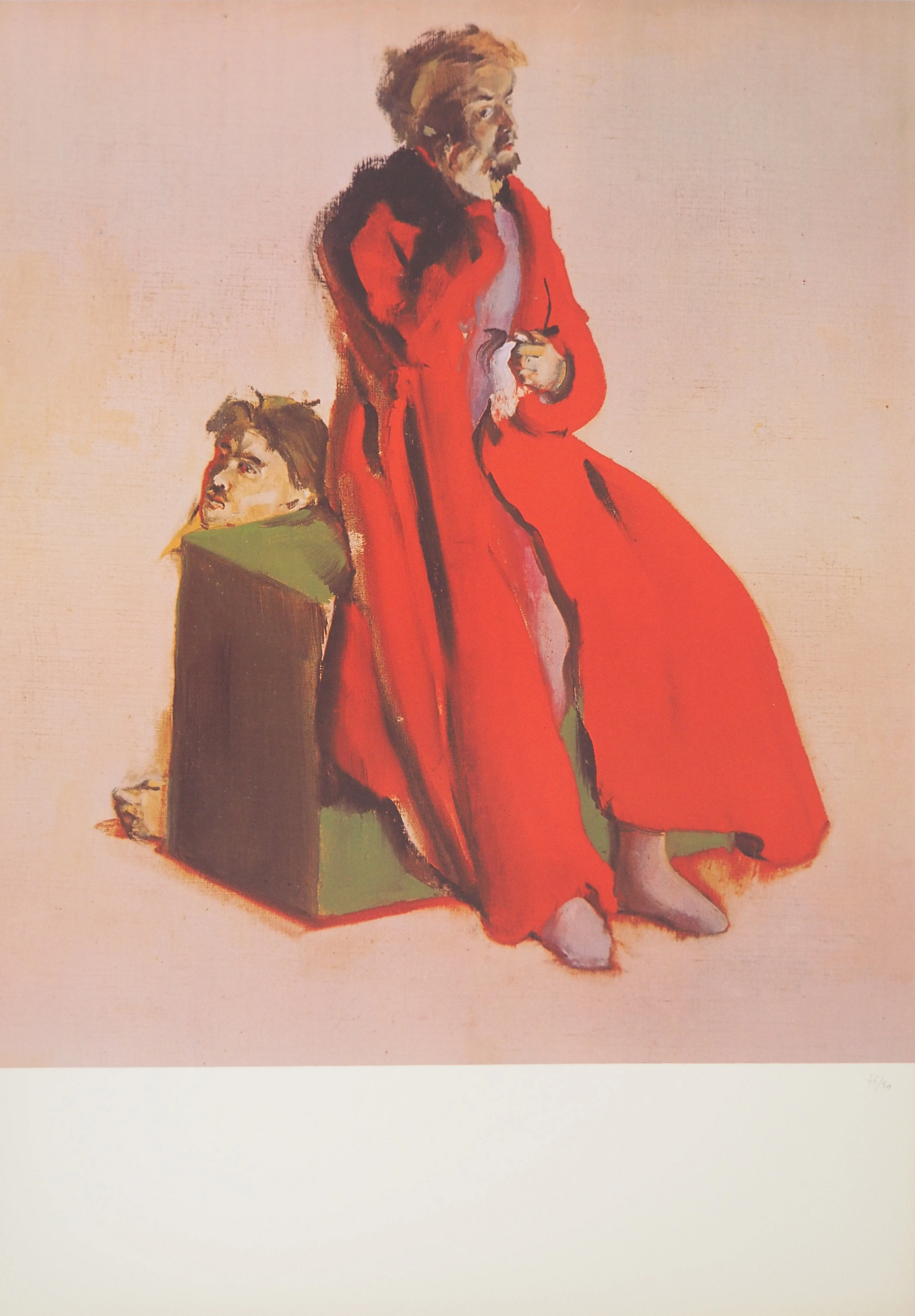 Christian BERARD : Acteur en manteau rouge, Lithographie