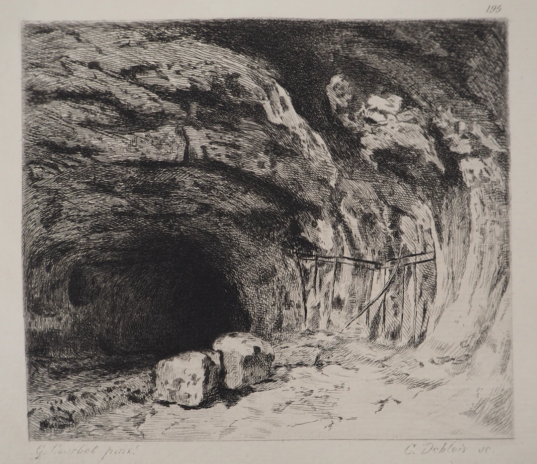 Gustave COURBET - Grotte de la source de la Loue,1873 - Gravure, signée