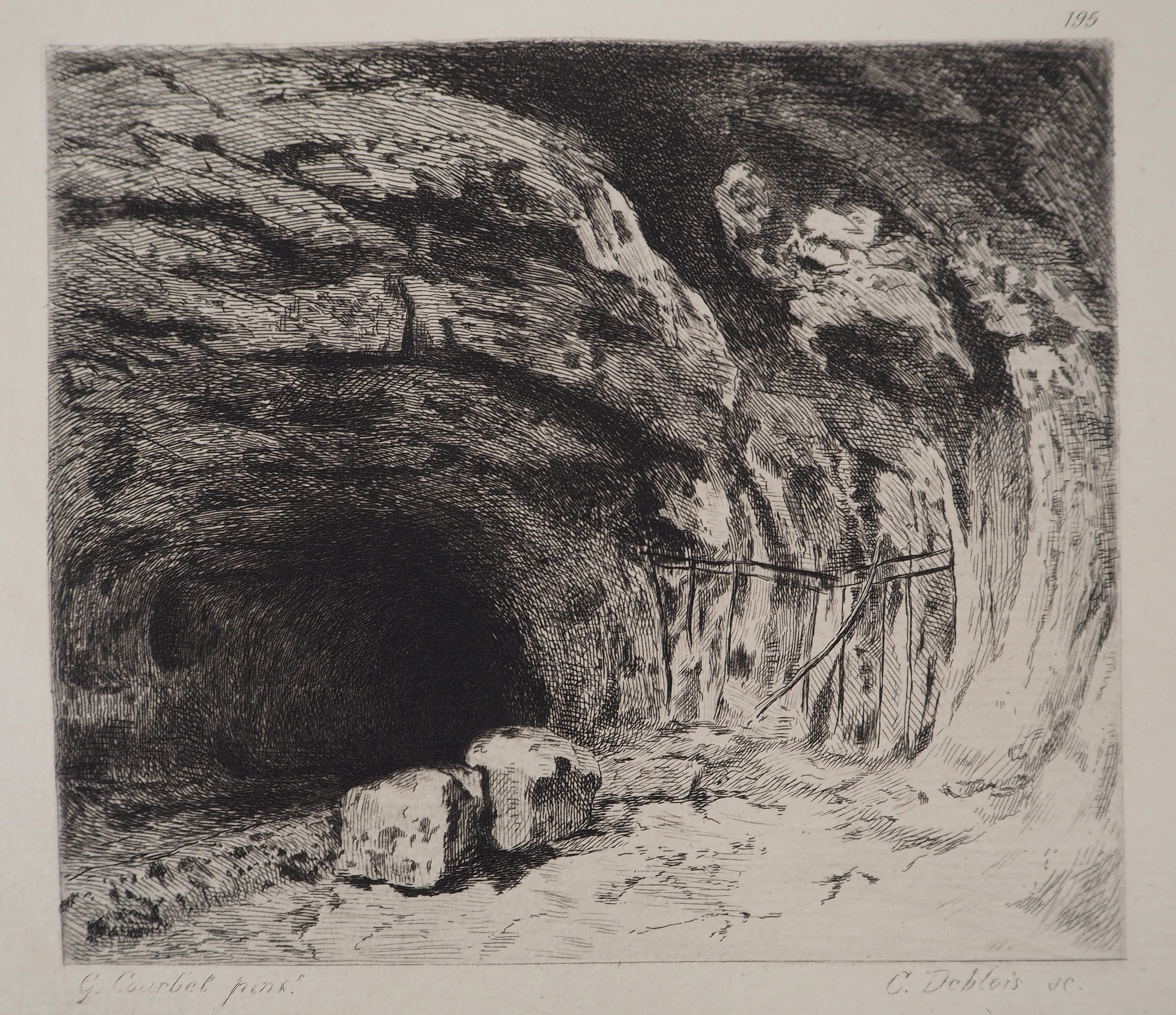 Gustave COURBET - Grotte de la source de la Loue,1873 - Gravure, signée