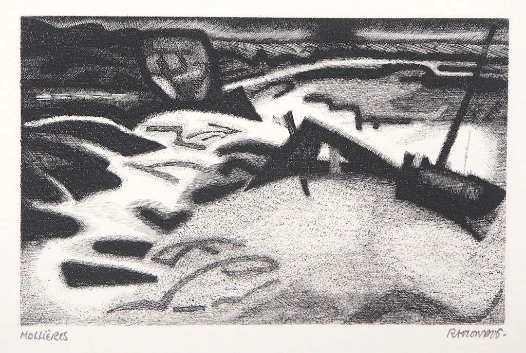Jacques RAMONDOT : Paysage onirique de Mollières - Gravure originale signée