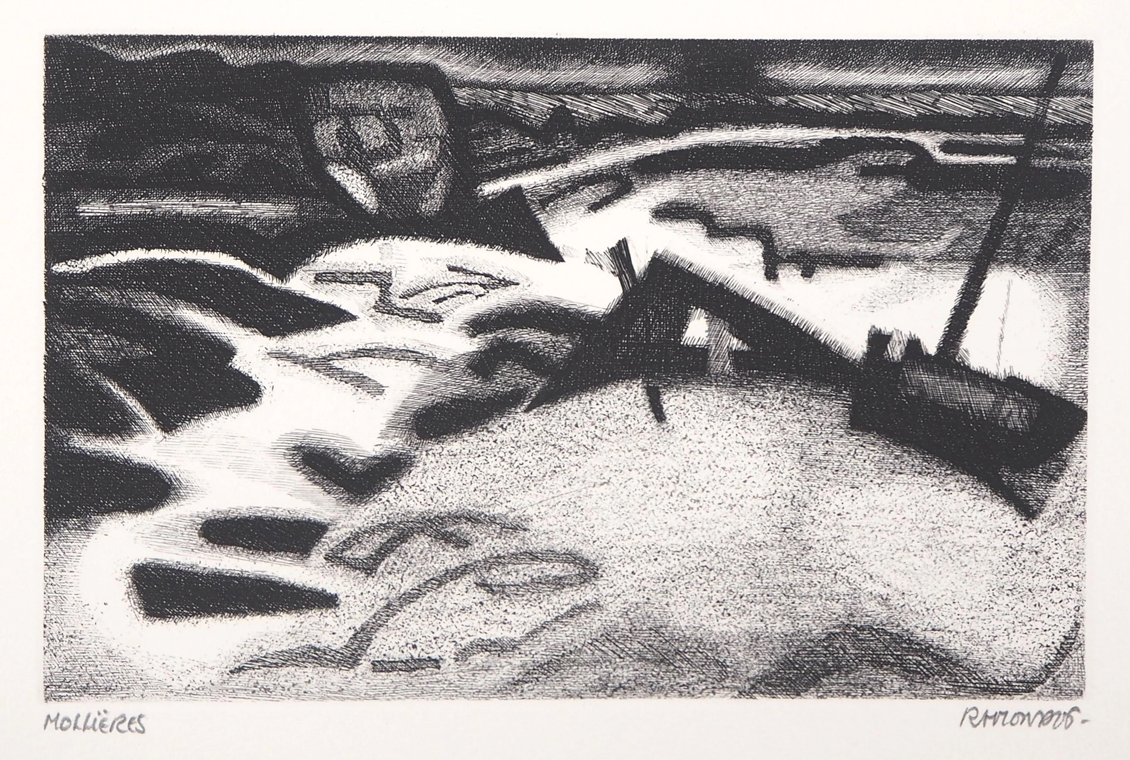 Jacques RAMONDOT : Paysage onirique de Mollières - Gravure originale signée