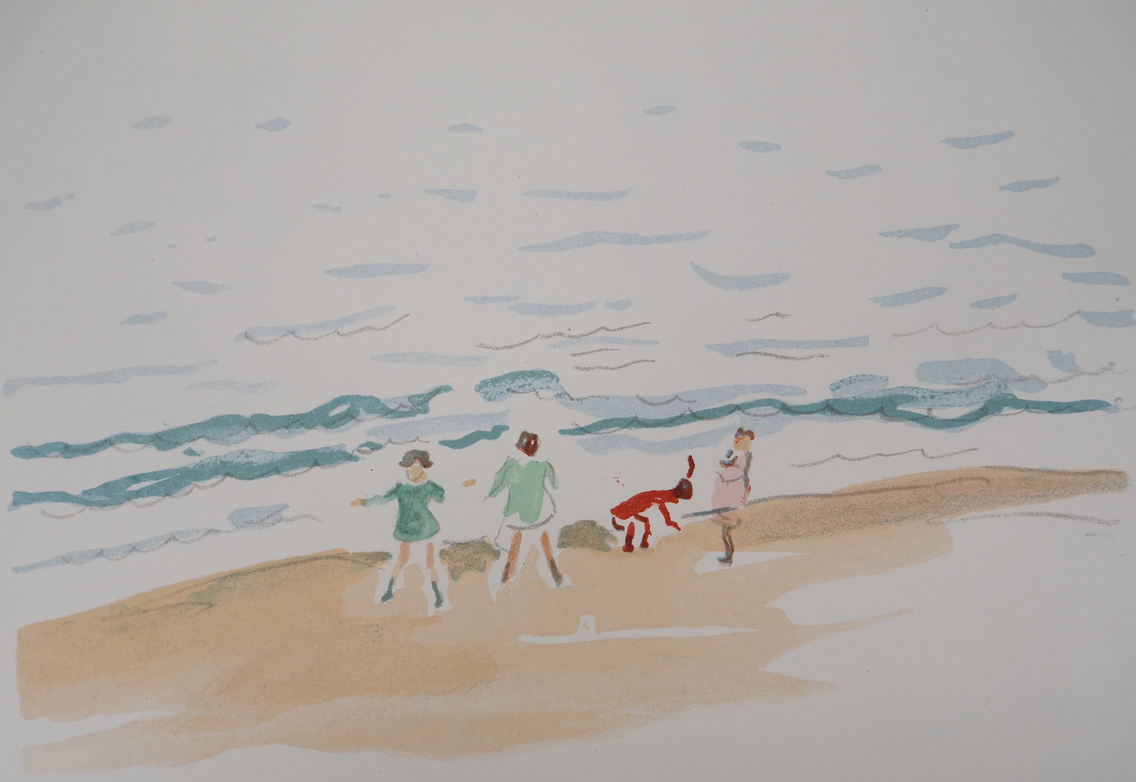 Albert MARQUET - Les enfants sur la plage, 1947 - Lithographie en