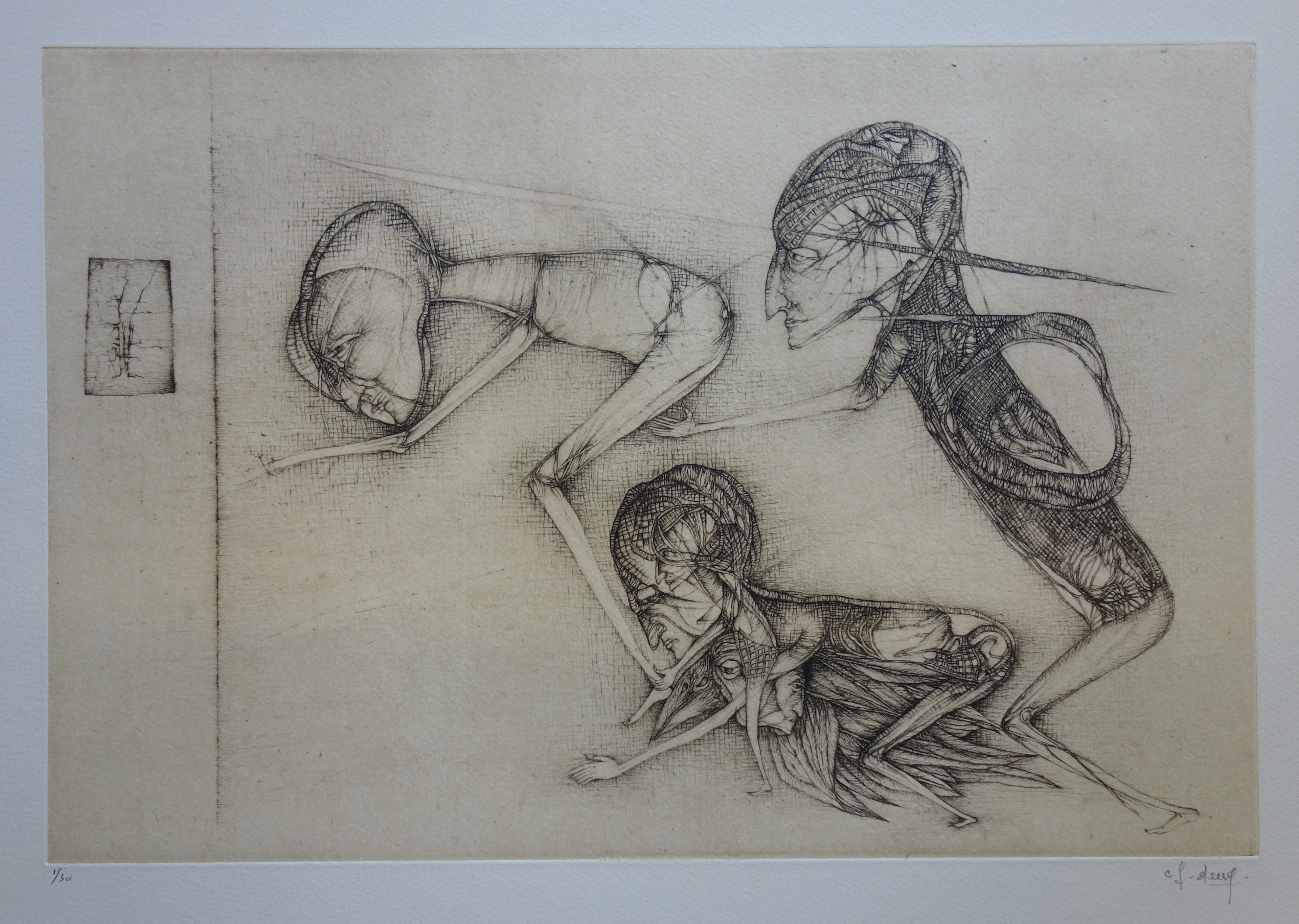 Fred DEUX : Le miroir - Gravure originale Signée 1/30