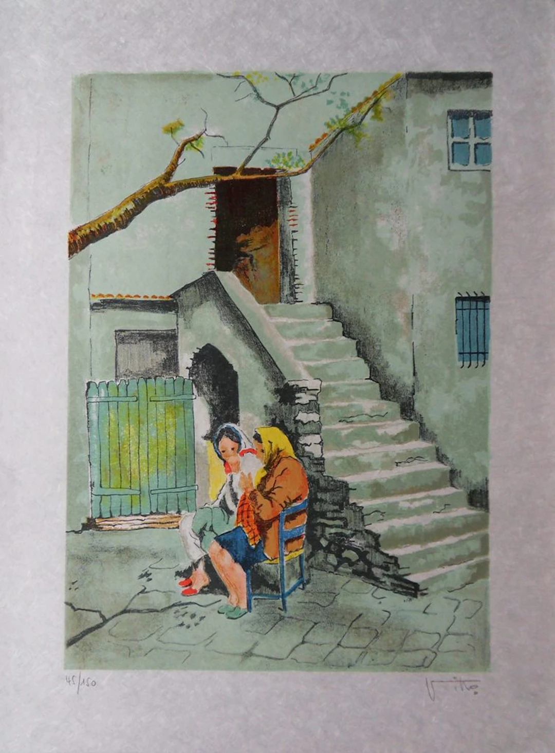 Victor VIKO : Au pied de l’escalier - Lithographie originale signée