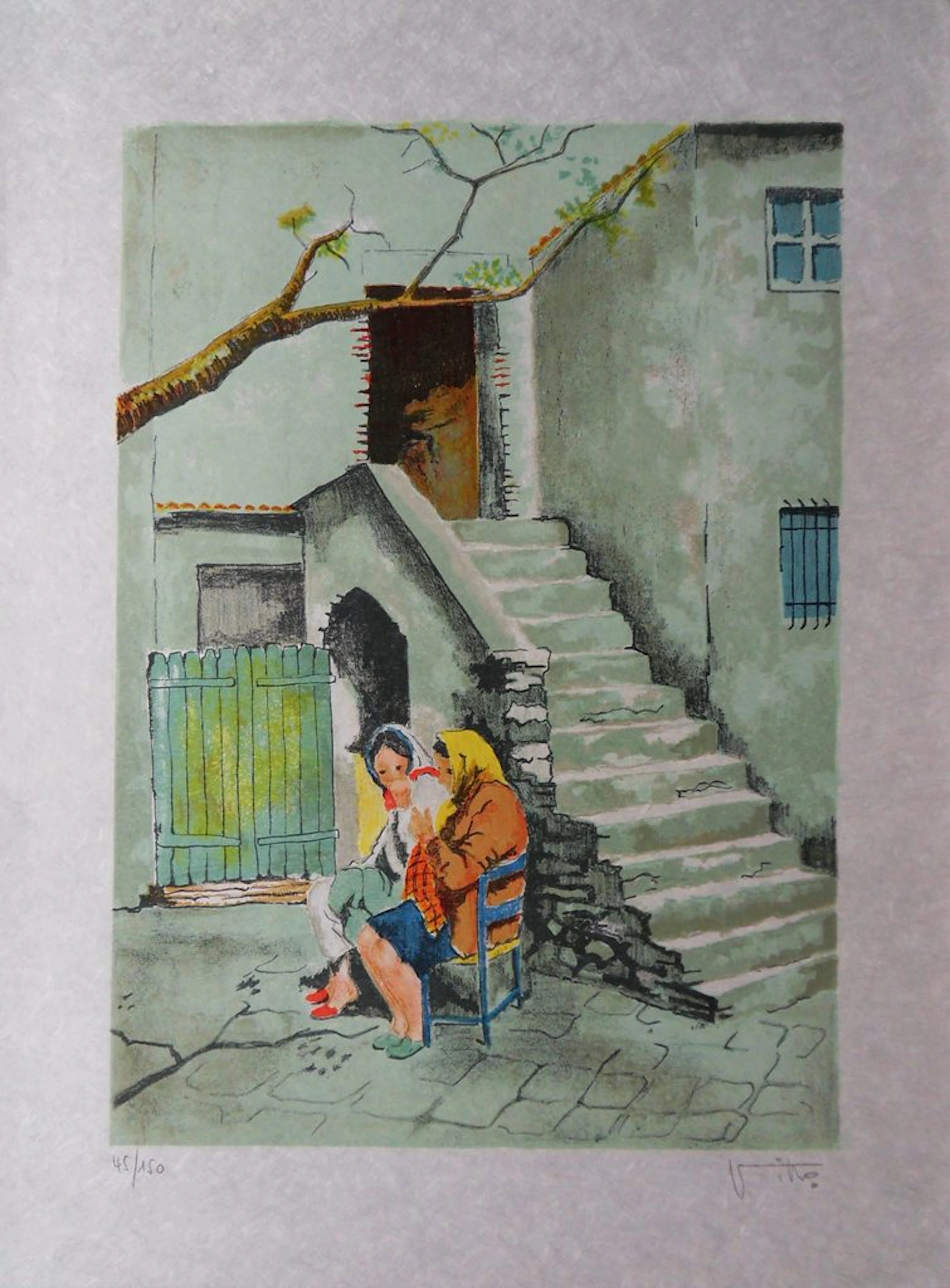 Victor VIKO : Au pied de l’escalier - Lithographie originale signée