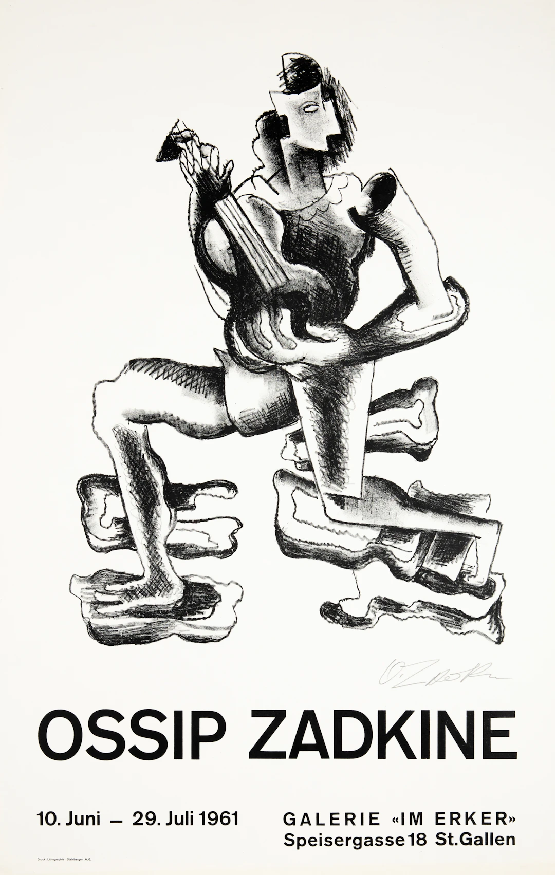 Ossip ZADKINE : Le guitariste - Lithographie originale signée