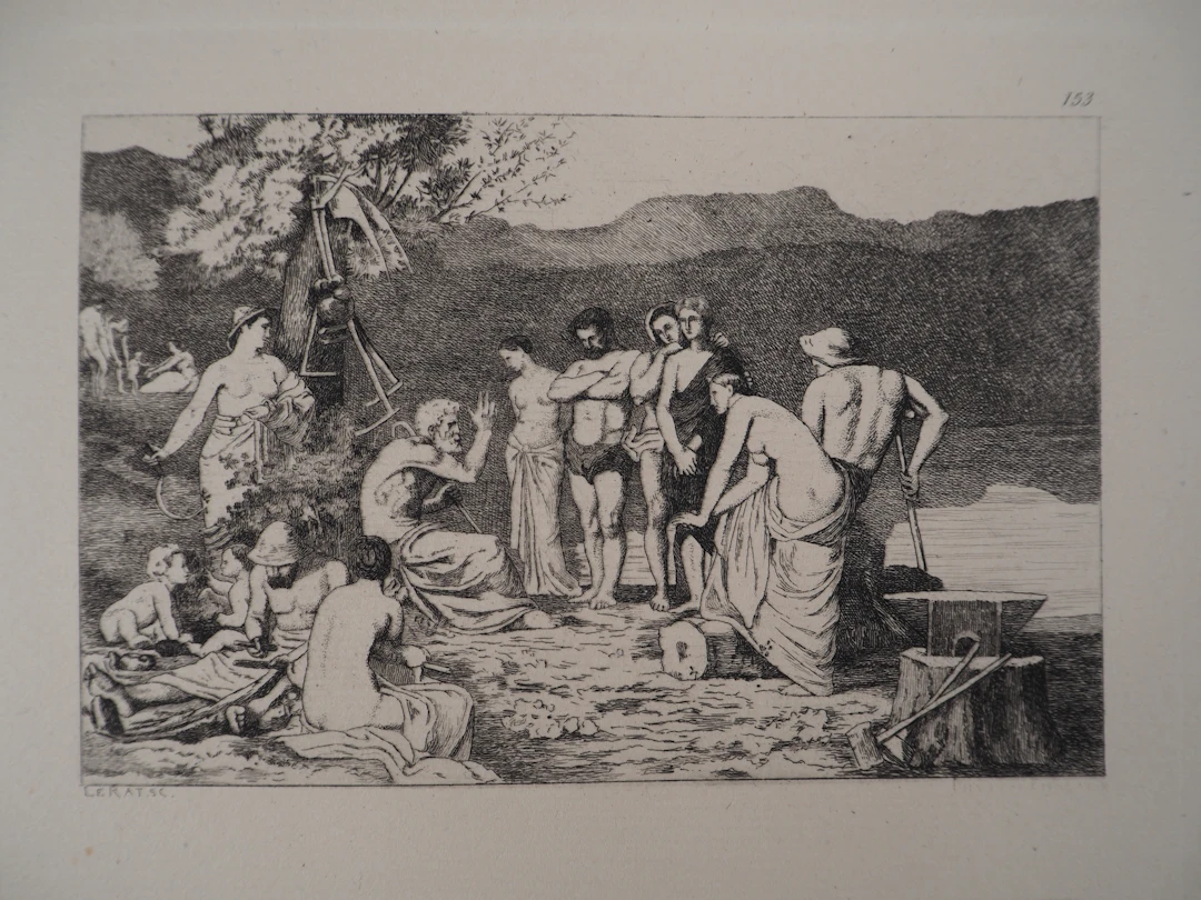 PUVIS DE CHAVANNES : Le repos - Gravure, Signée #Durand Ruel - 1873