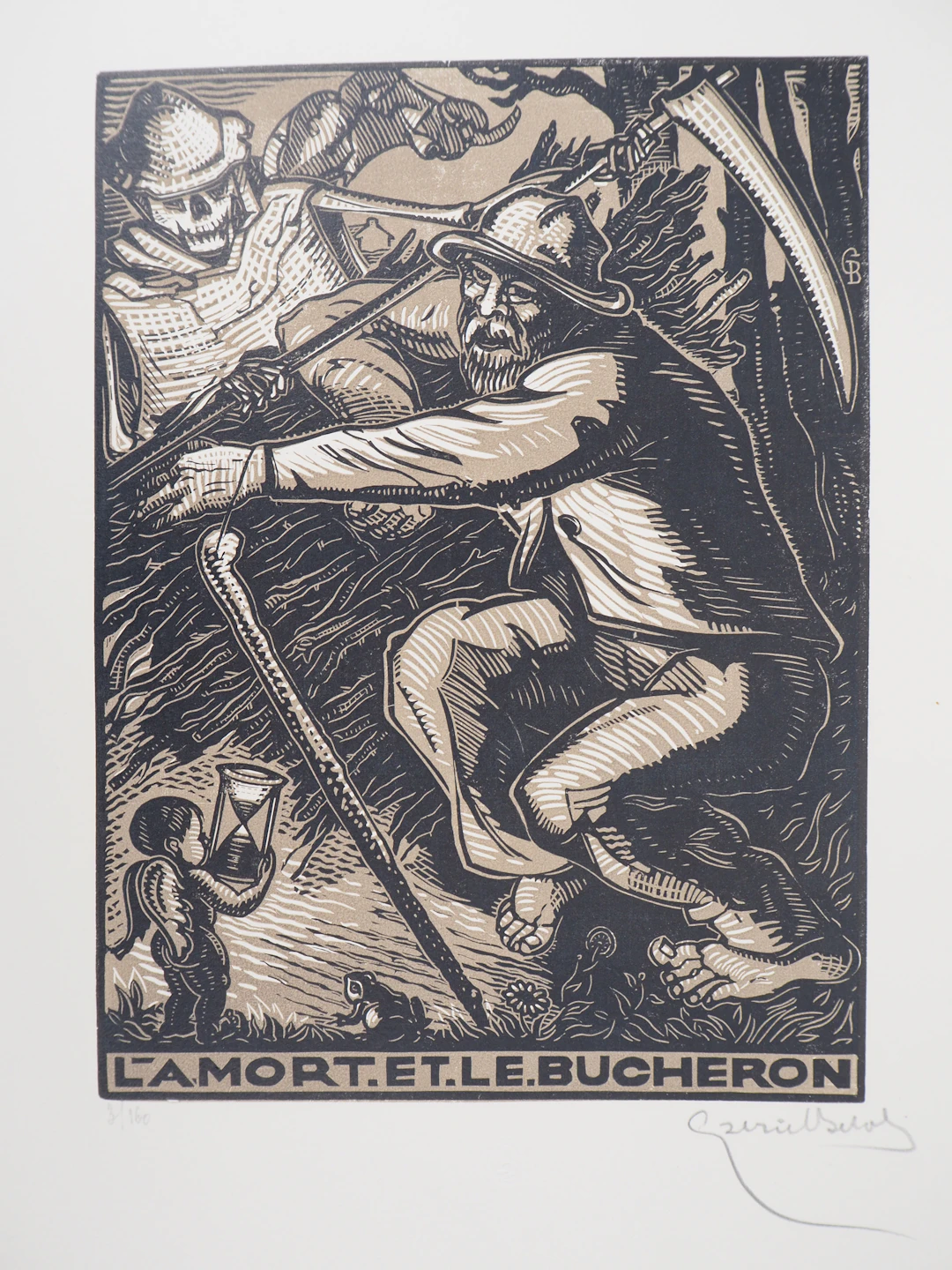 Gabriel BELOT : La Mort et le Bucheron, 1925 - Bois gravé original signé