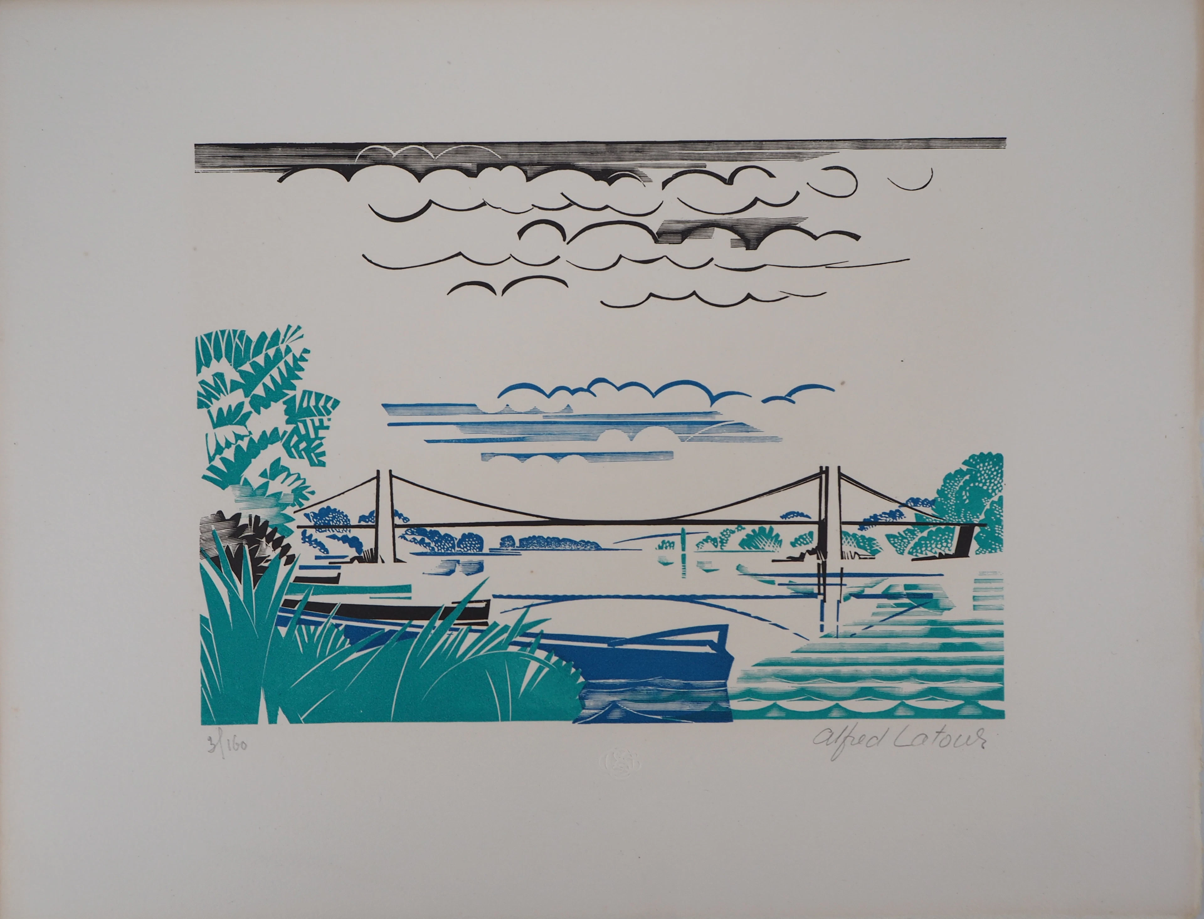 Alfred LATOUR : Bretagne, le Pont de Saint Guénolé, Gravure sur bois