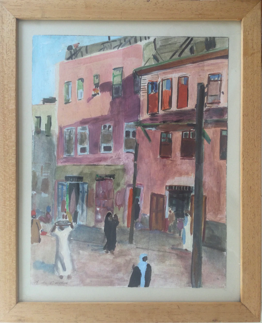 Raoul DU GARDIER - Rue animée au Caire, vers 1925 - Gouache signée