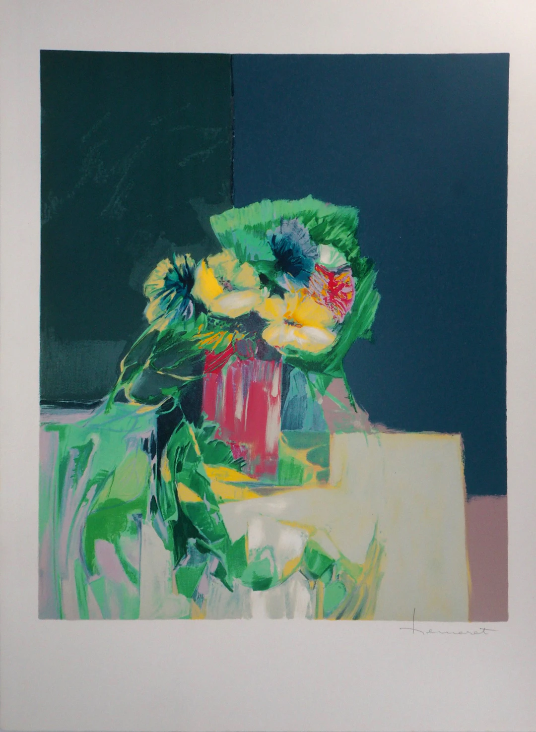 Claude HEMERET : Bouquet jaune - Lithographie Originale Signée