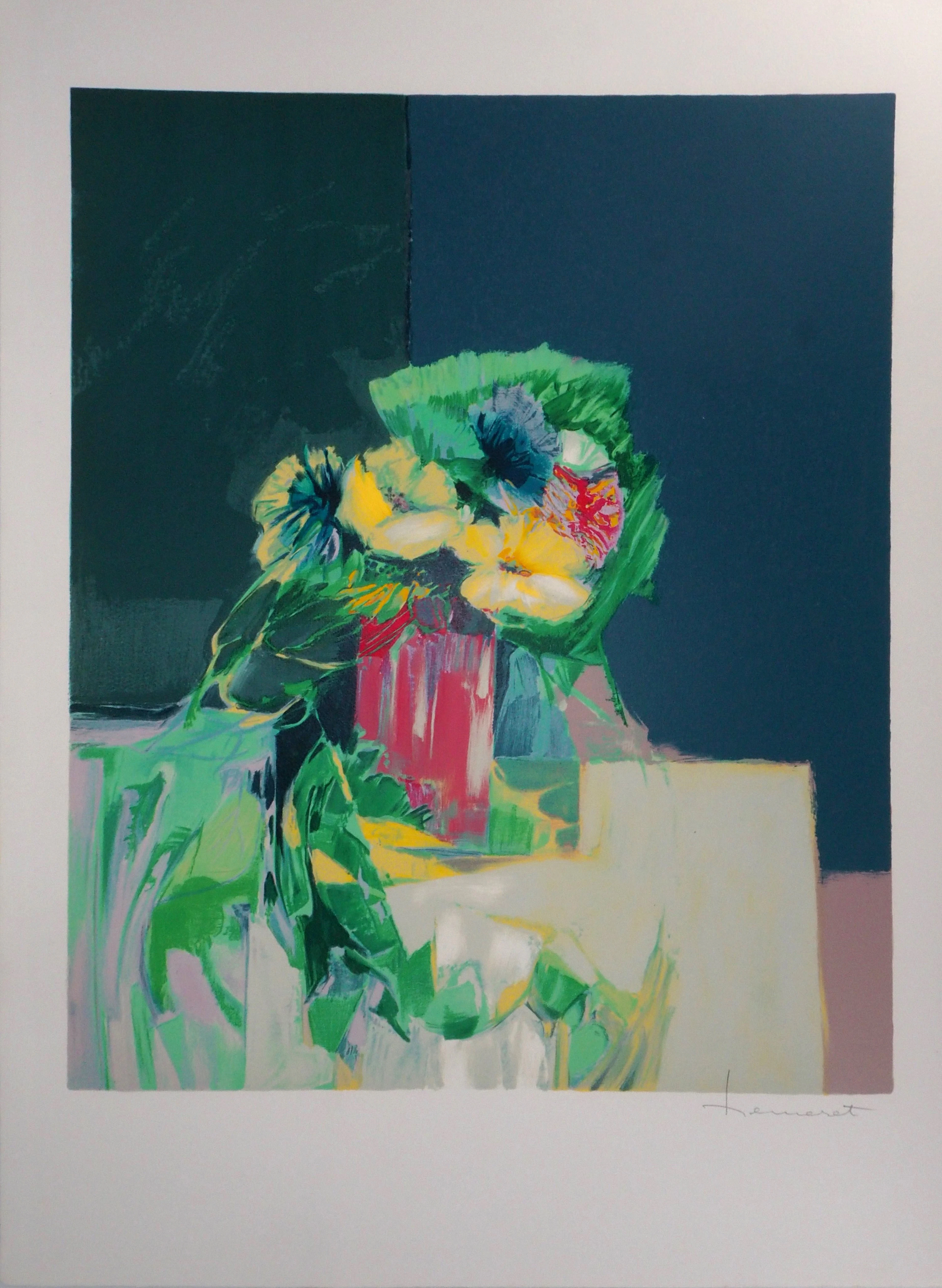 Claude HEMERET : Bouquet jaune - Lithographie Originale Signée