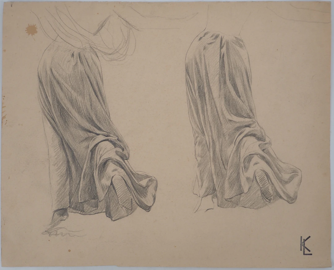 Léopold Franz KOWALSKI: Drapé d’une jupe en mouvement 1, dessin original