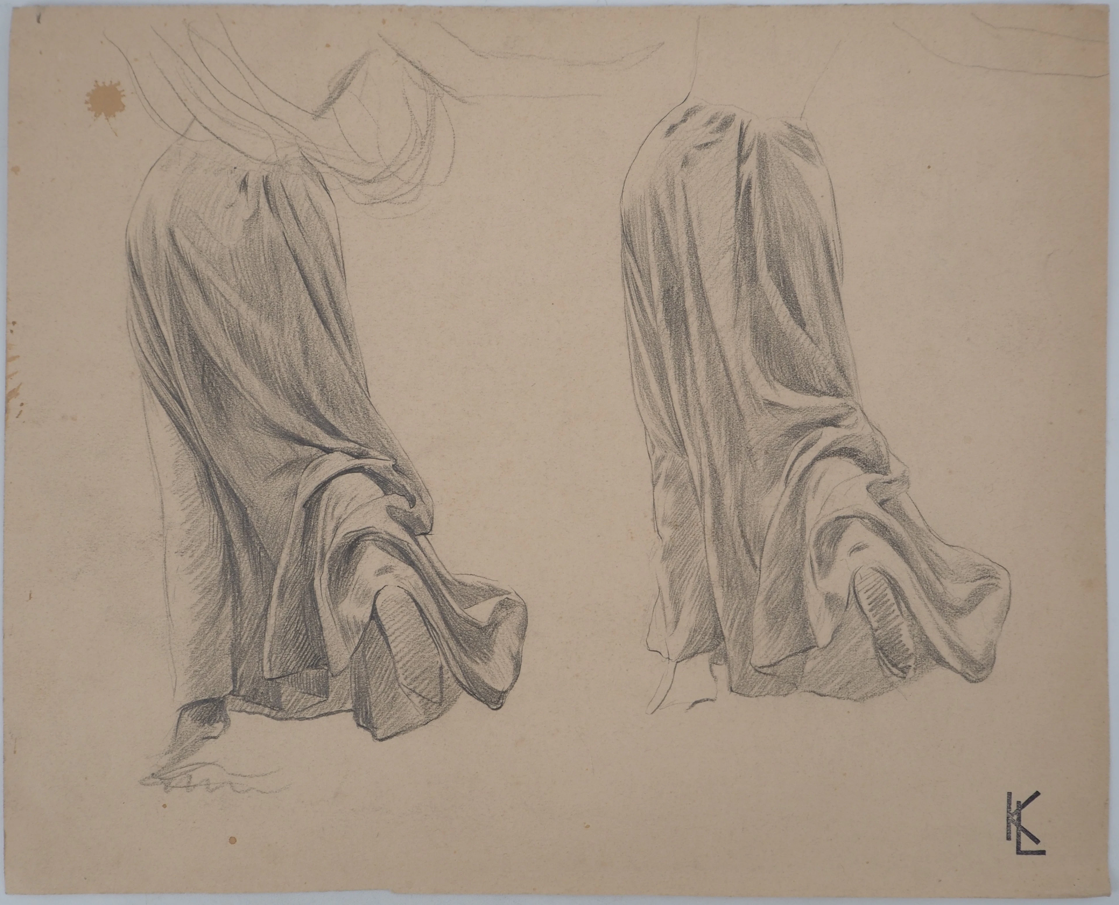 Léopold Franz KOWALSKI: Drapé d’une jupe en mouvement 1, dessin original