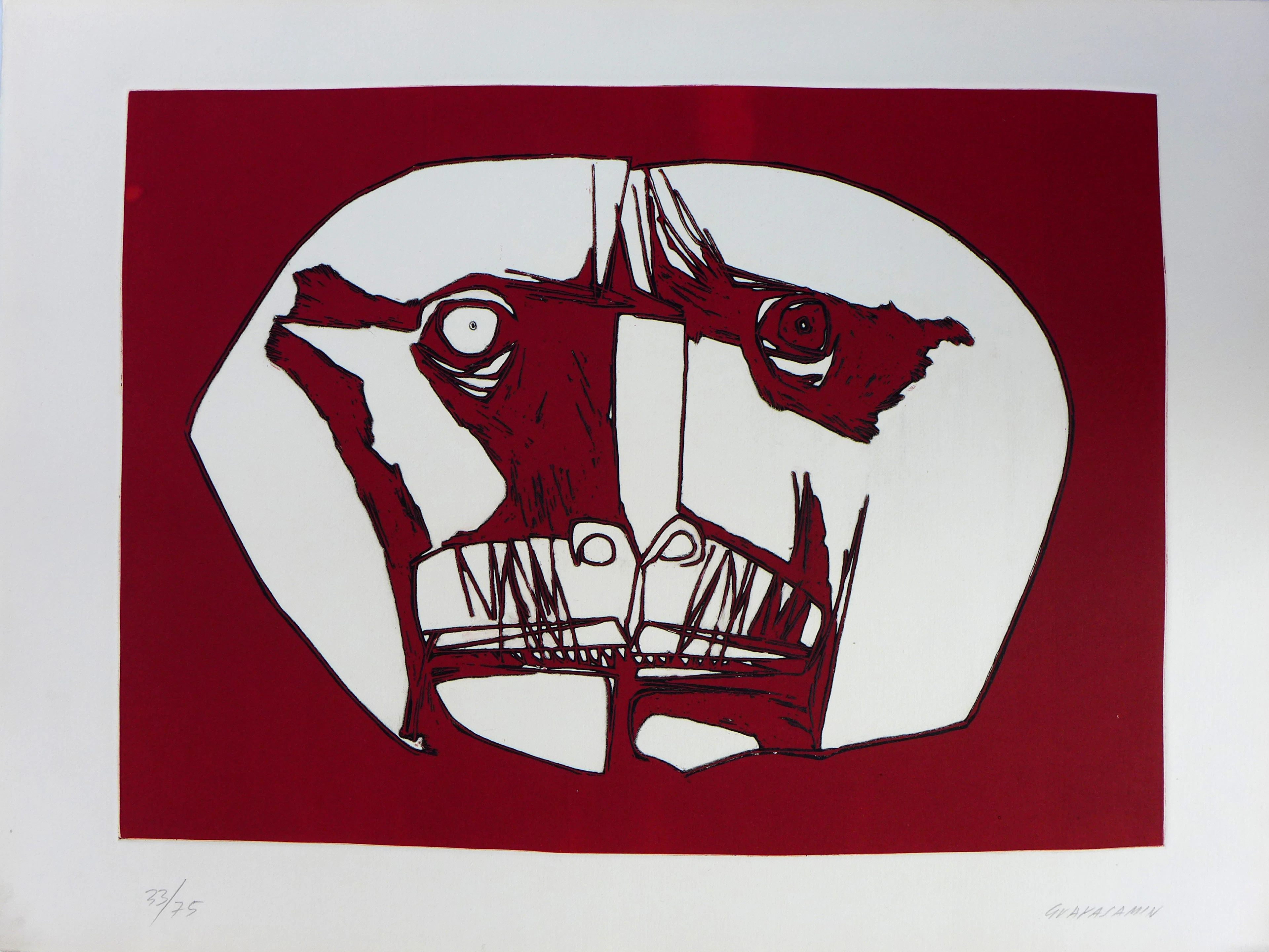 Oswaldo GUAYASAMIN - Mascara, 1973, Gravure signée