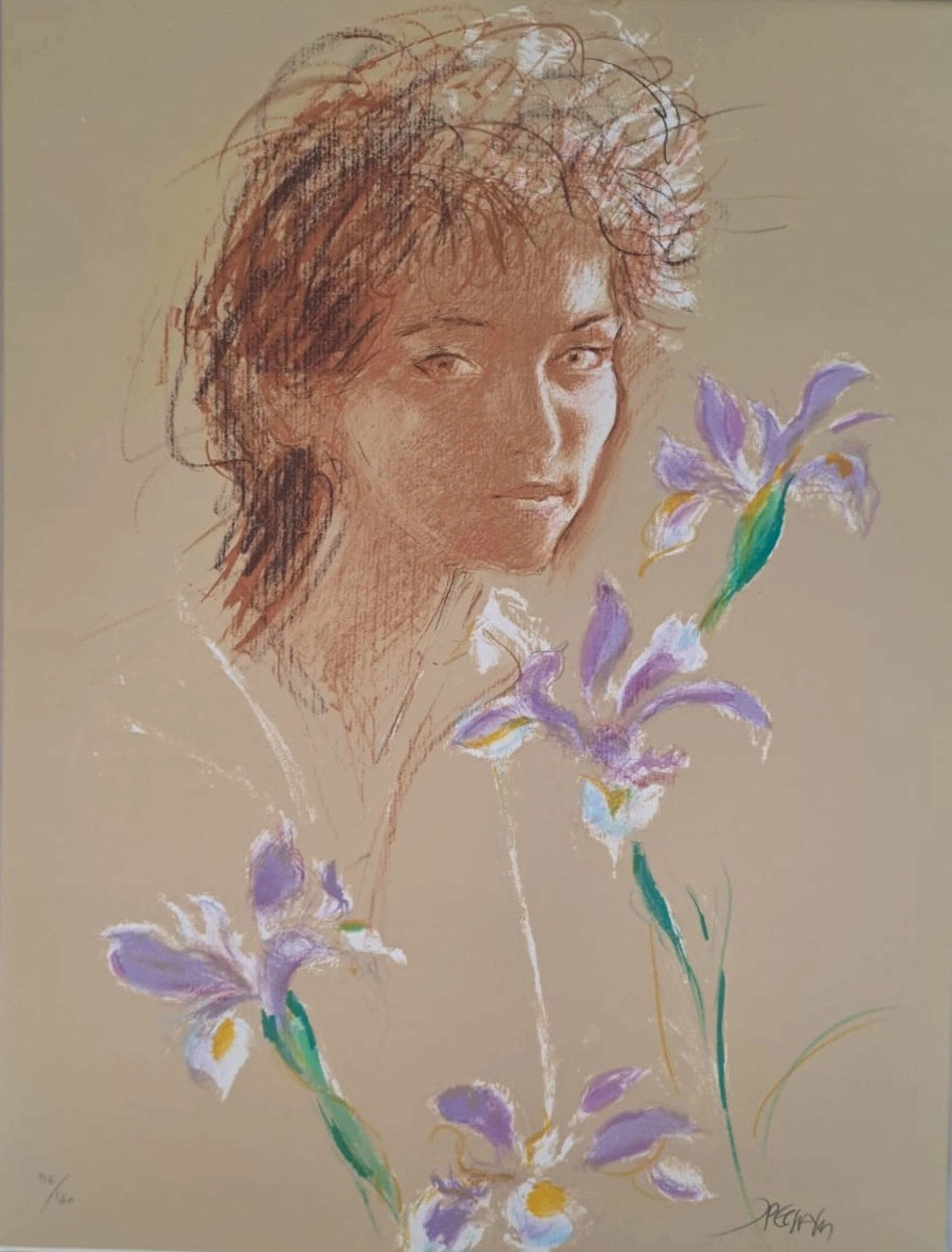 Jacques Pecnard - Jeune fille endormie et les iris, 1991 - Lithographie
