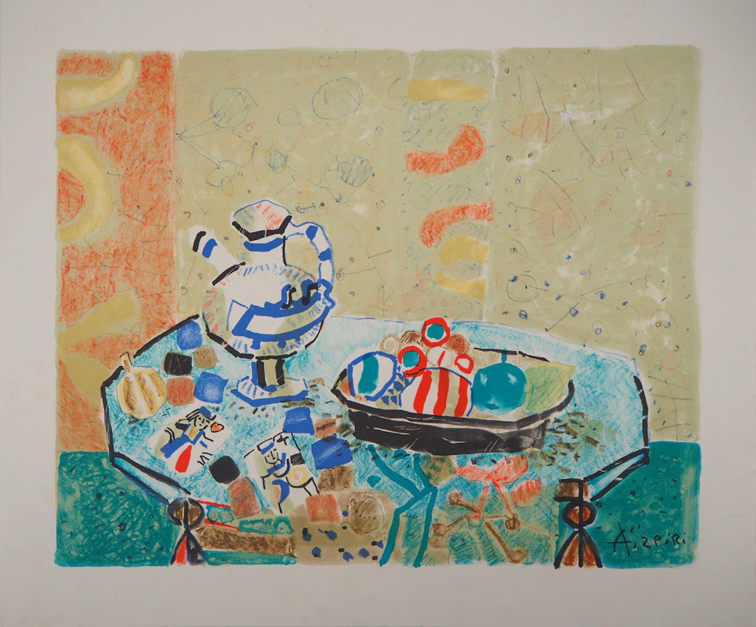 Paul AIZPIRI - Nature morte au pichet - Lithographie originale, Signée
