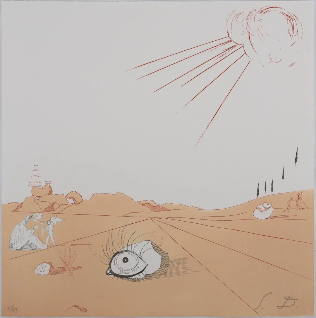 Salvador DALI : Paysage ibérique : Rêve surréaliste, Gravure originale signée