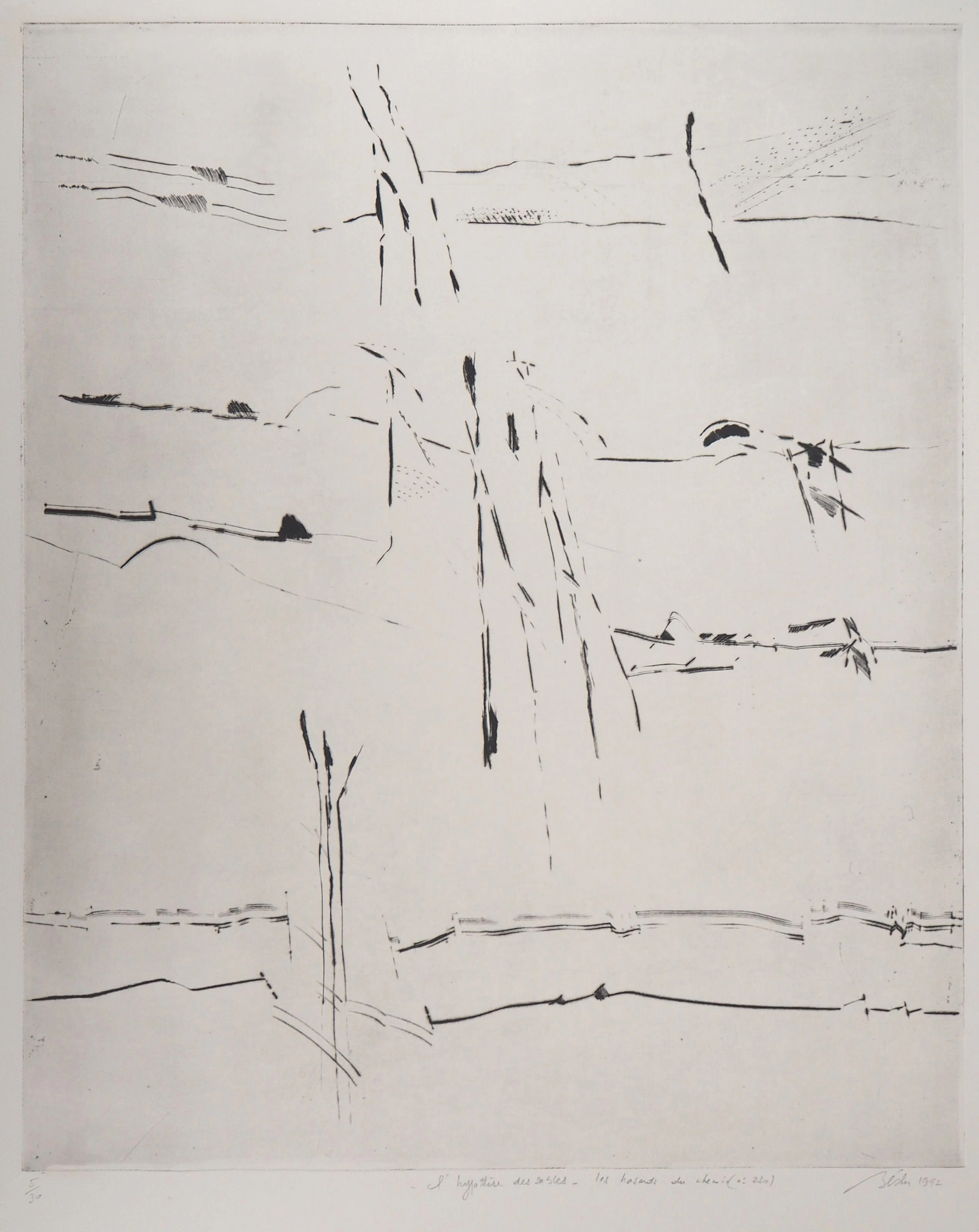François BEALU : L’hypothèse des sables, 1992 - Gravure originale signée