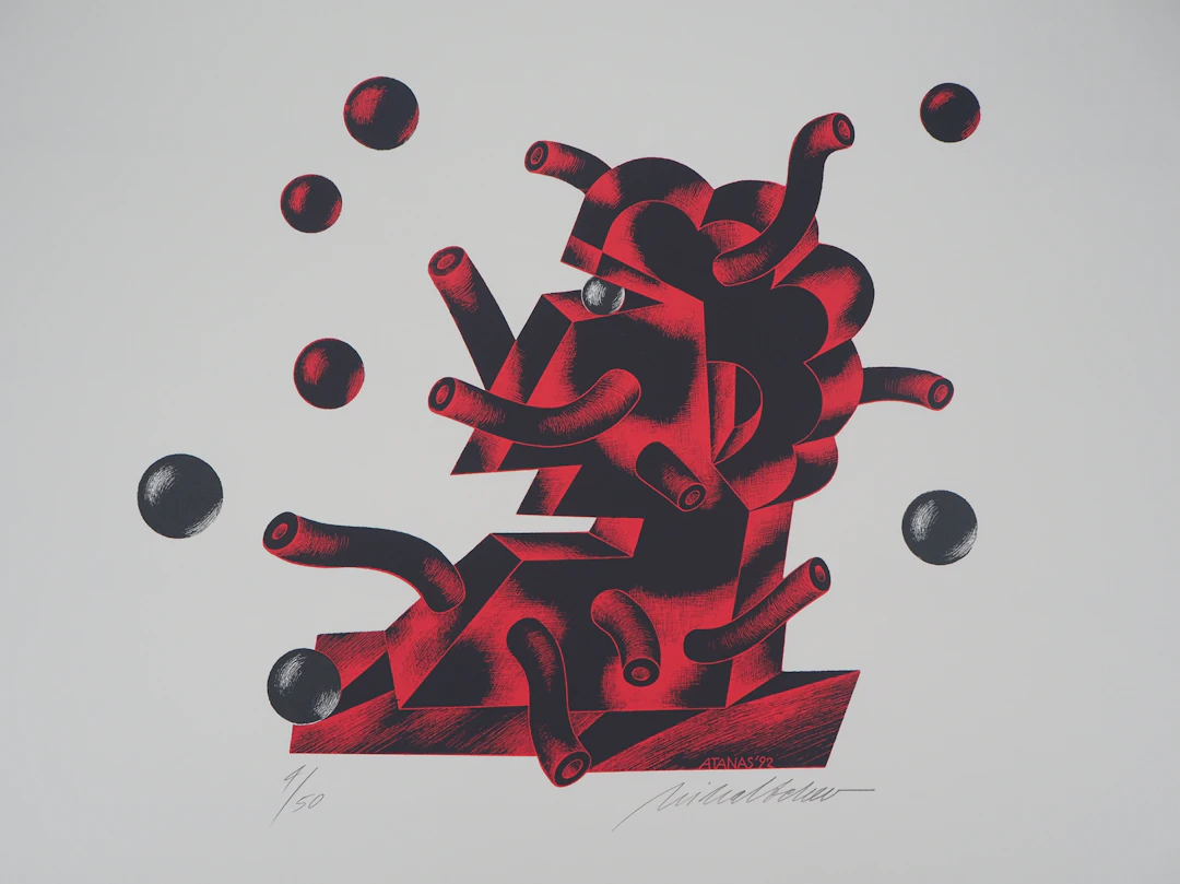 Atanas MIHALTCHEV : Les tentacules rouges - Lithographie Originale Signée