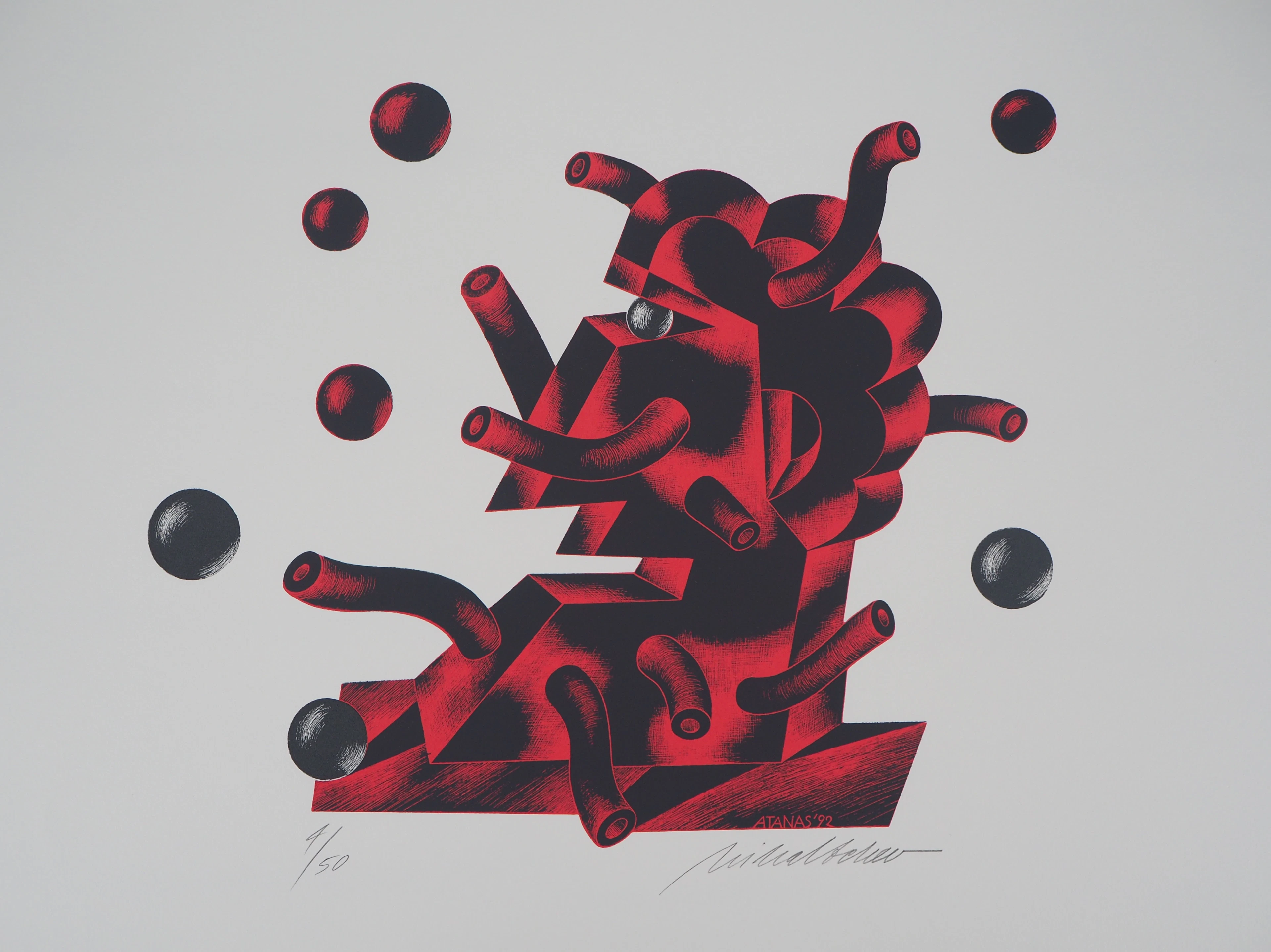 Atanas MIHALTCHEV : Les tentacules rouges - Lithographie Originale Signée