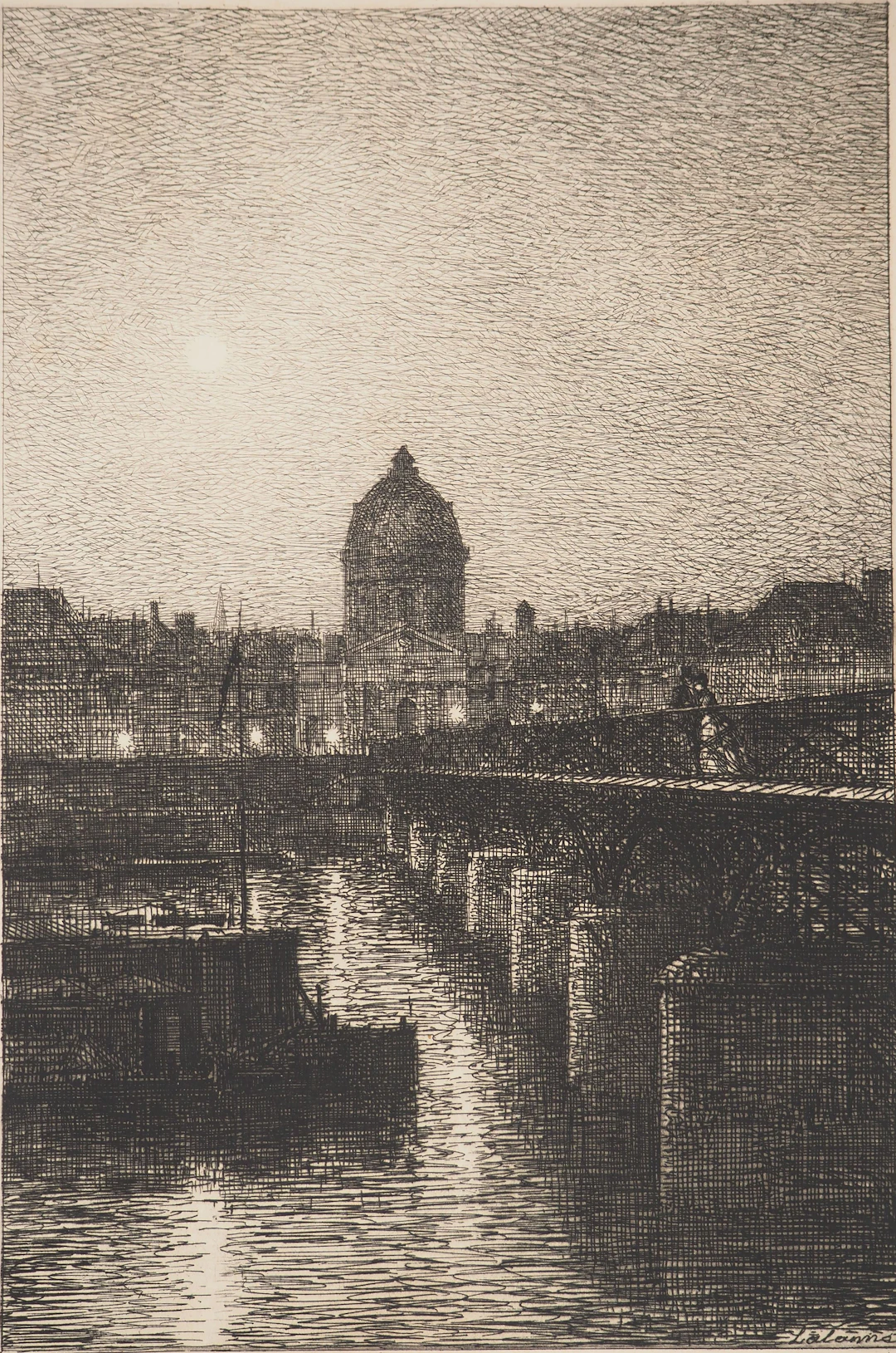 Maxime LALANE : Paris, Le Pont des Arts, Gravure originale signée