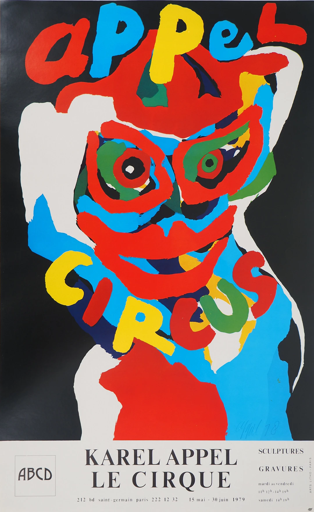Karel APPEL : Le cirque, Affiche originale en lithographie signée