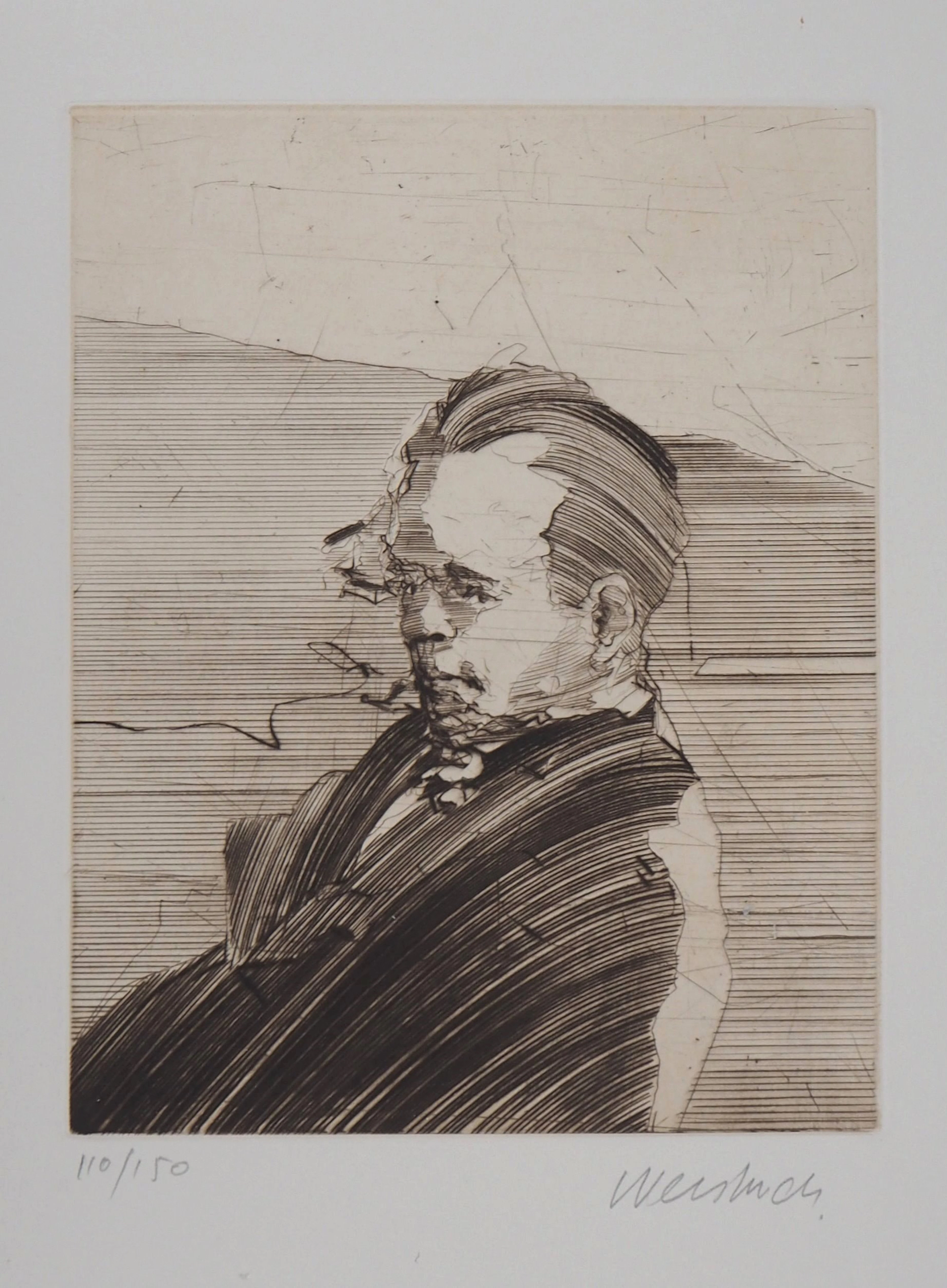 Claude WEISBUCH : Portrait d’homme - Gravure originale signée