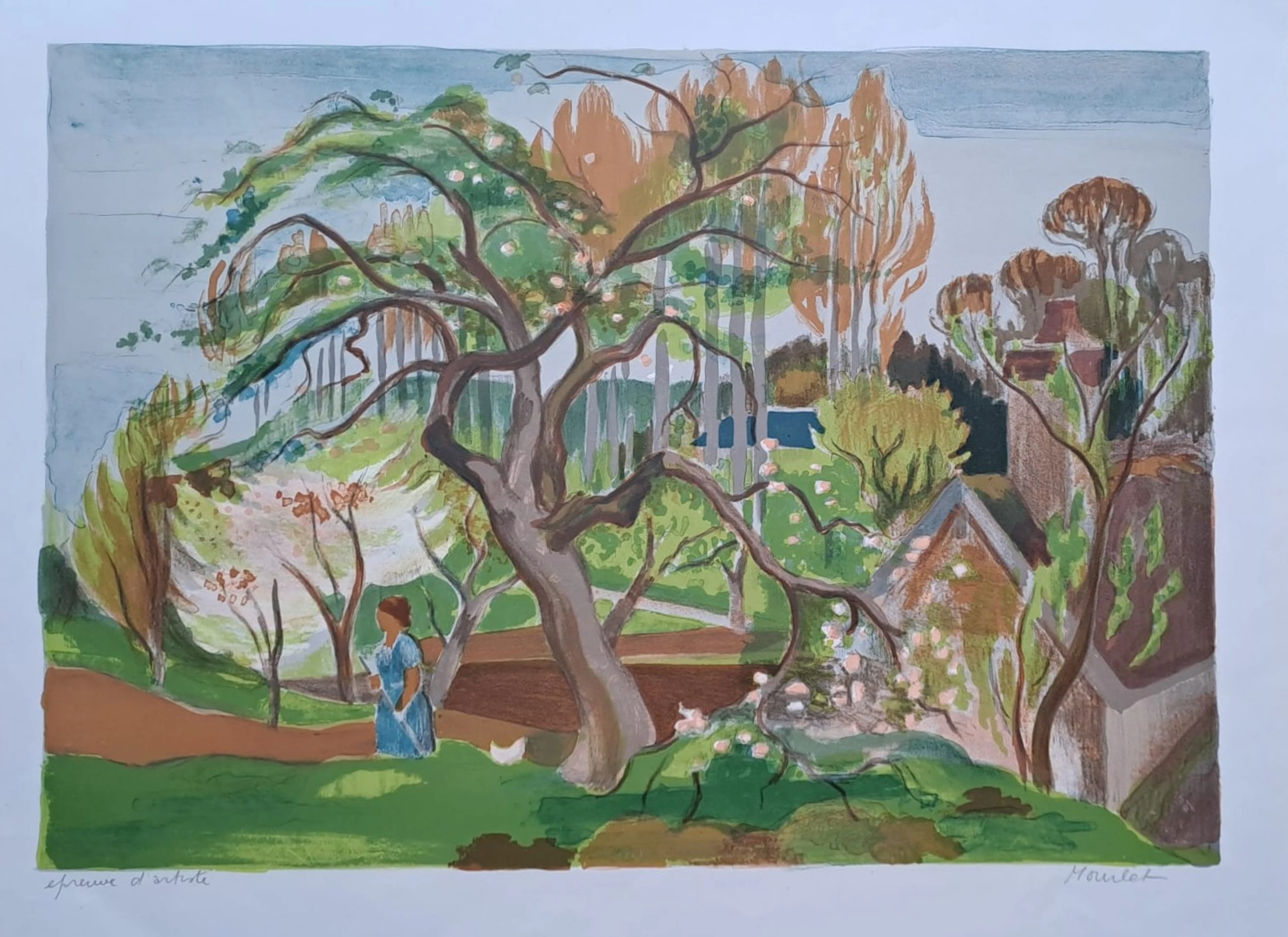 Maurice Mourlot - Scène champêtre - Lithographie originale, signée au crayon