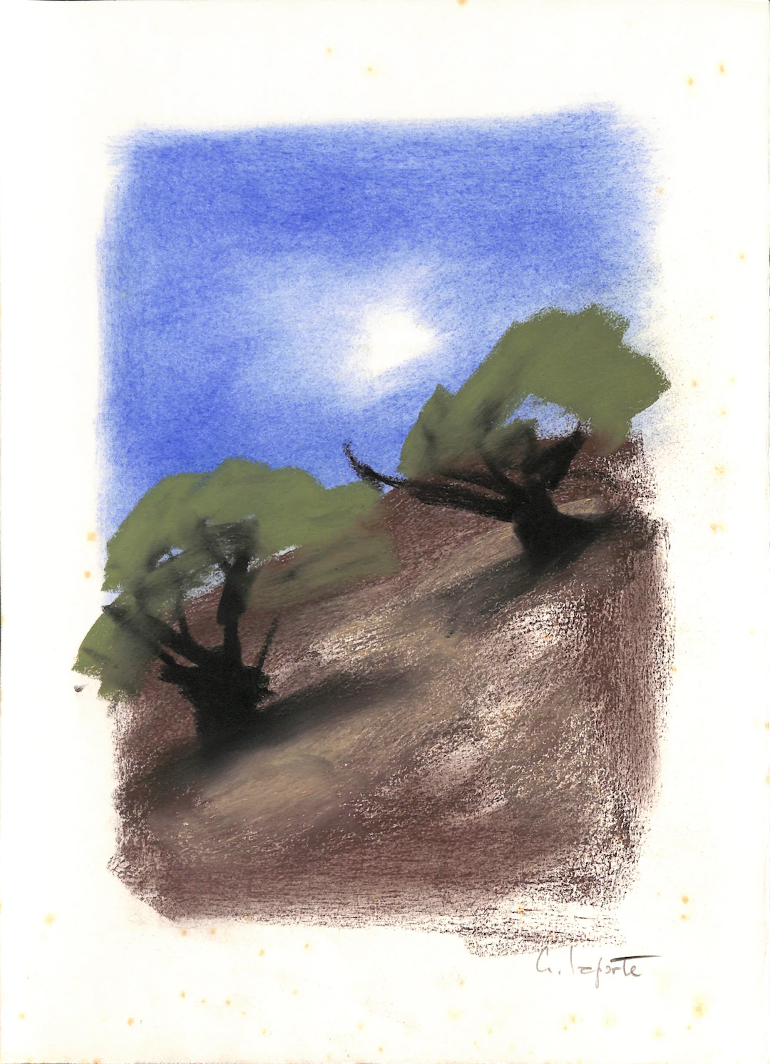 Georges LAPORTE - Oliviers à flanc de coteaux, 1974 - Dessin original