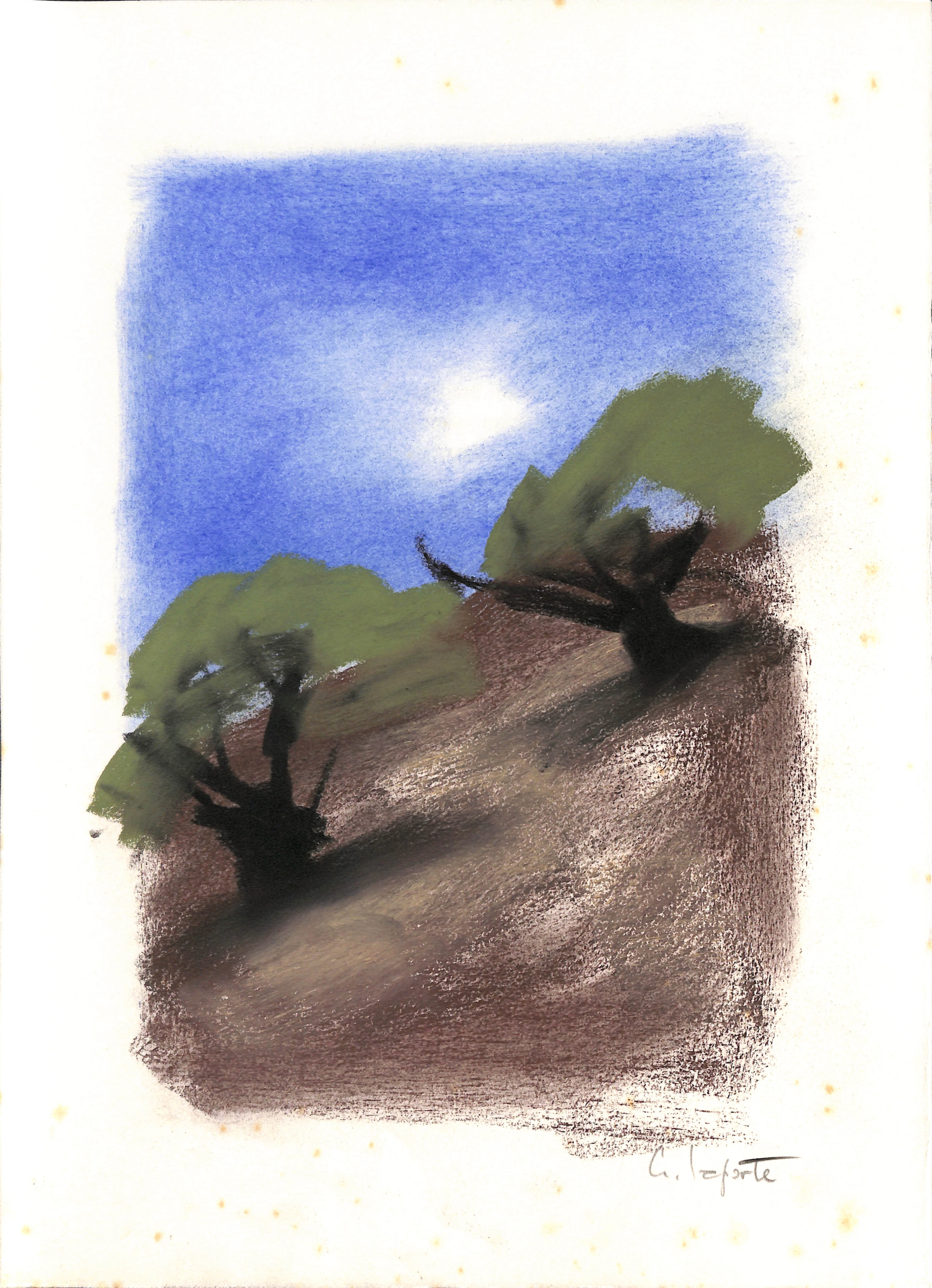 Georges LAPORTE - Oliviers à flanc de coteaux, 1974 - Dessin original