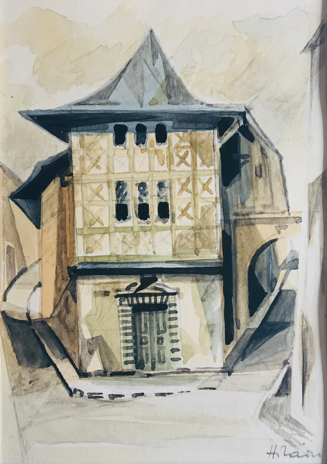 Camille HILAIRE - La Maison de Rabelais, Metz, 1954 - Aquarelle originale