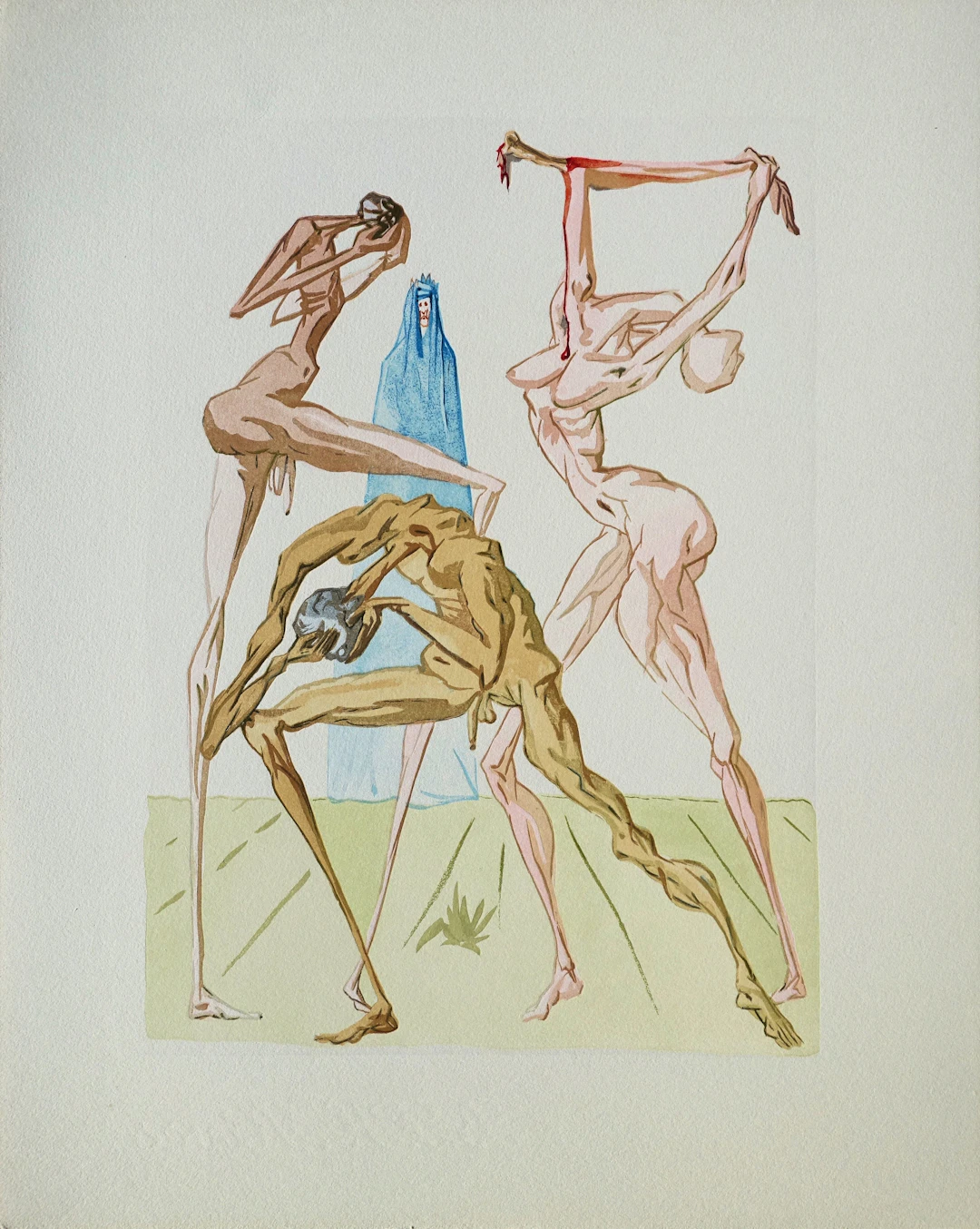 Salvador DALI : Les simoniaques, Bois gravé original