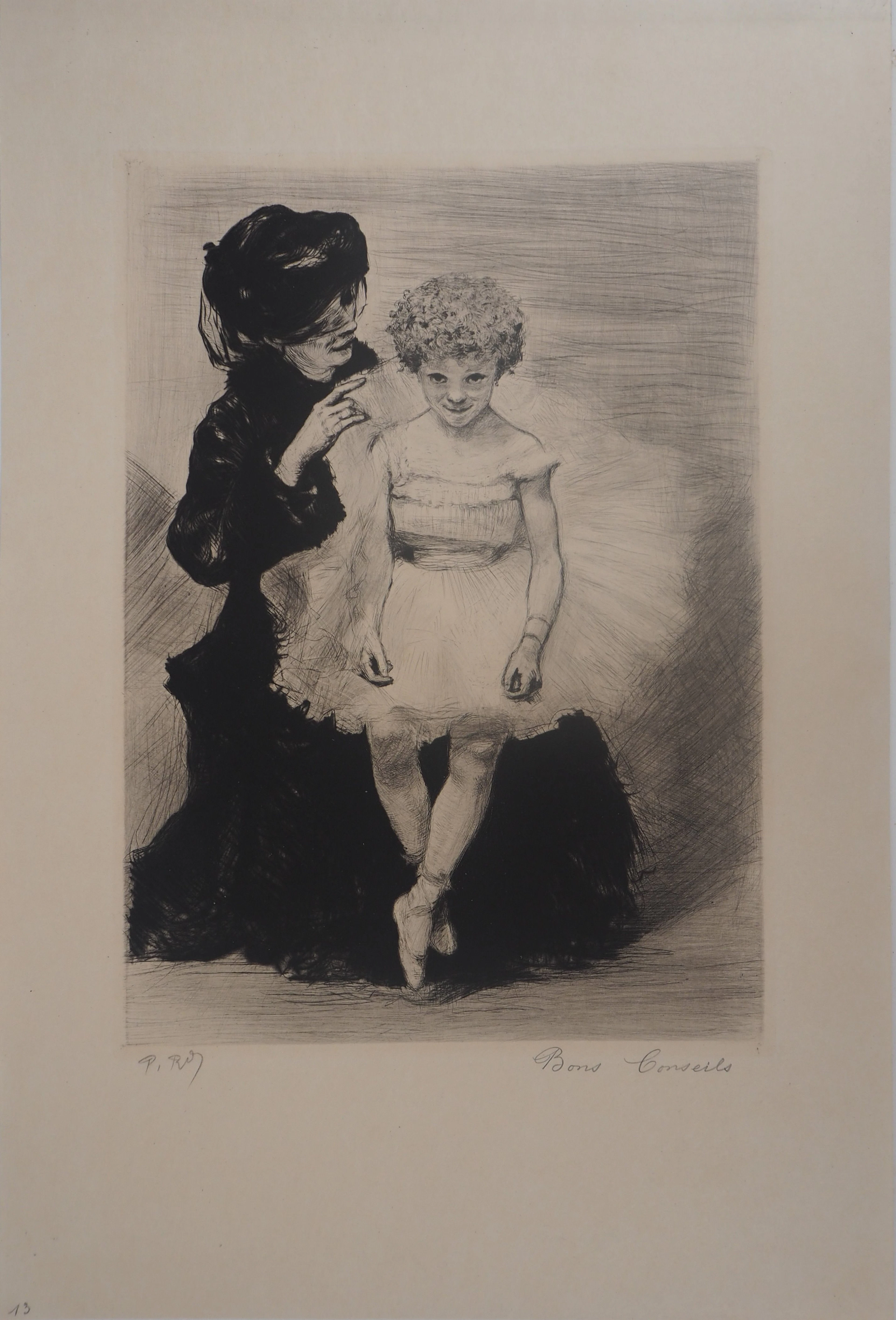 Paul Renouard - Danseuse avec sa mère, 1893 - Gravure originale signée