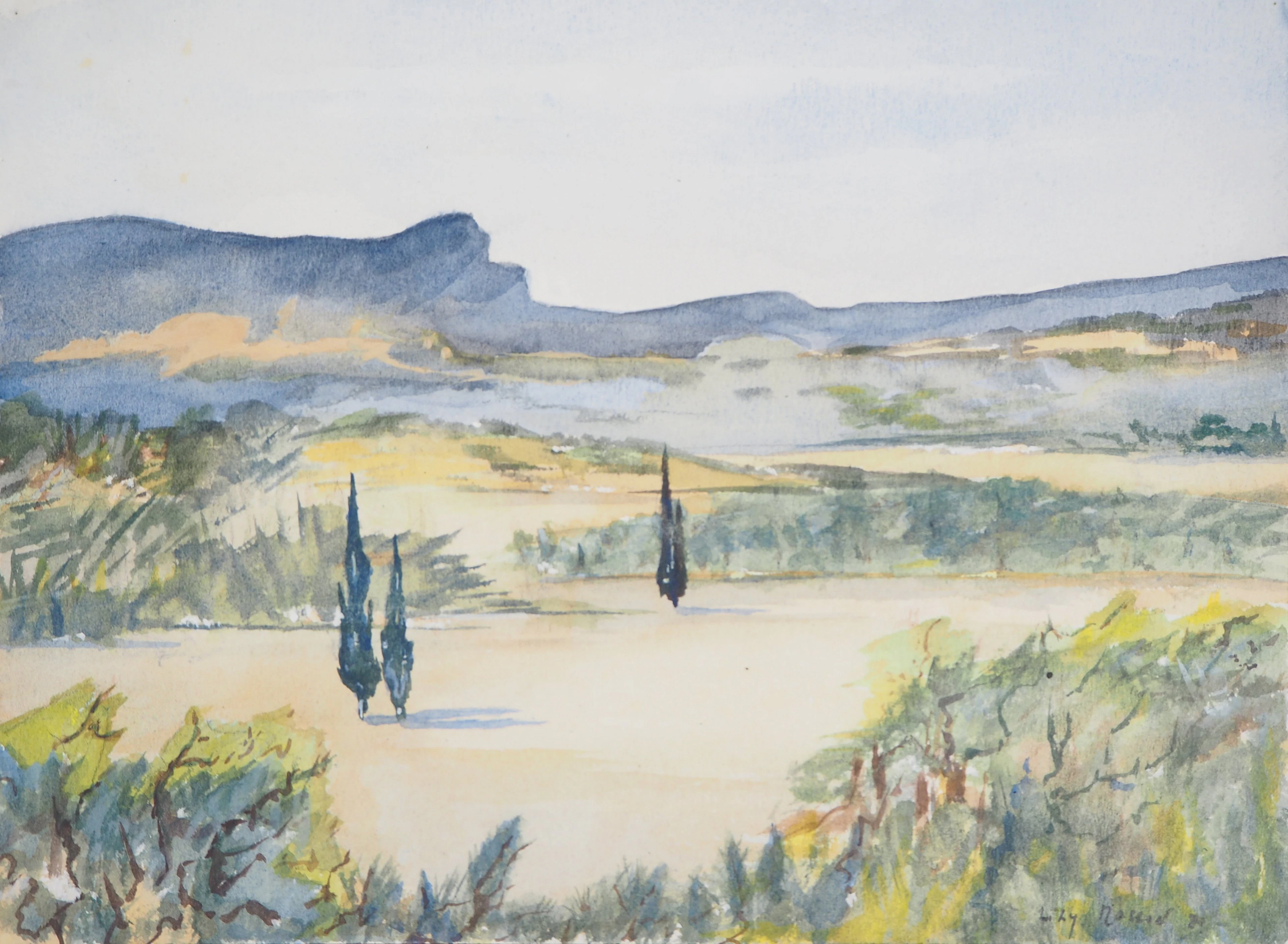 Lily MASSON : Paysage imaginaire de Grèce, 1980 - Aquarelle et gouache
