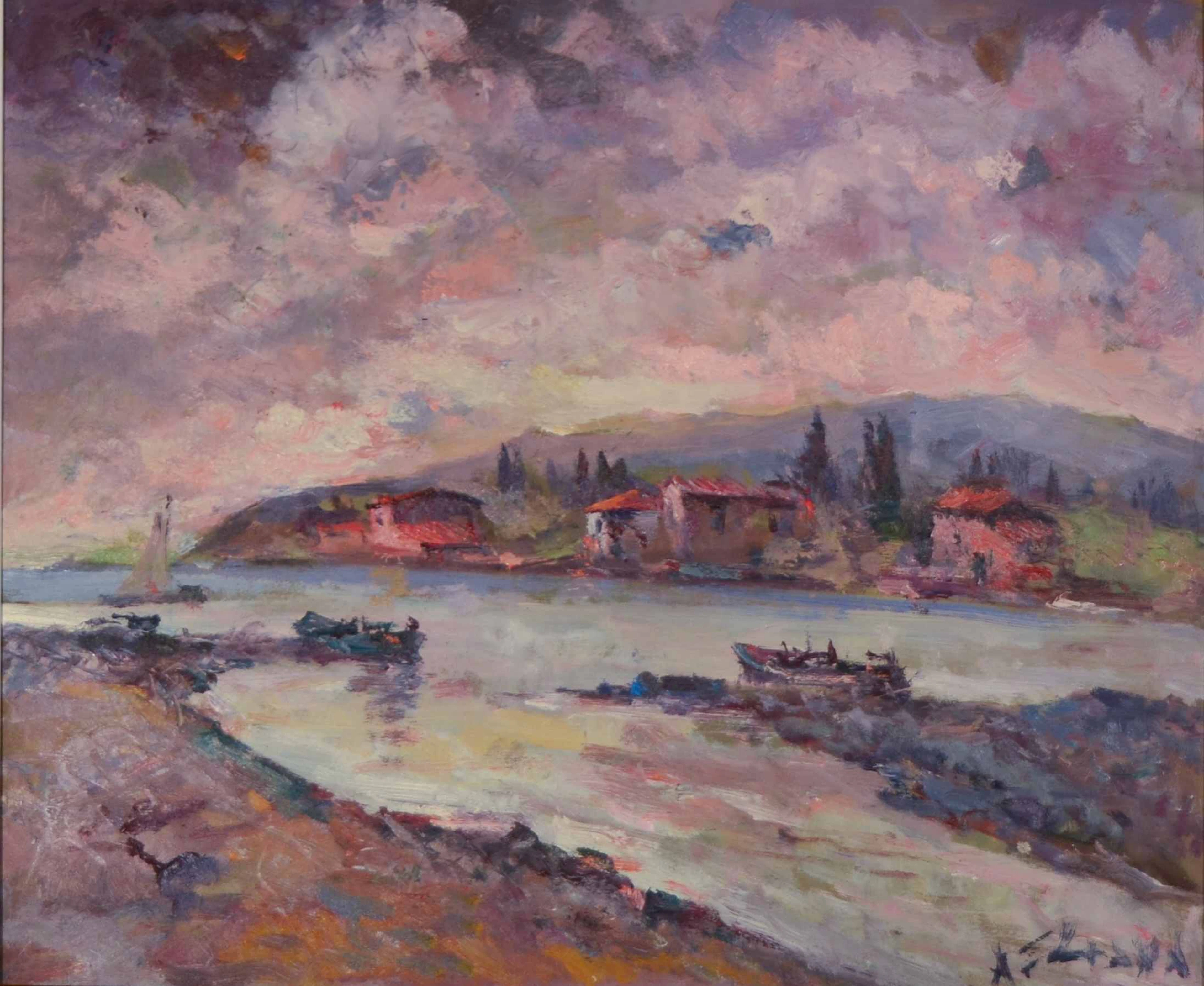 Antonio SBRANA - Soirée en Maremma sur le côte, Huile sur panneau