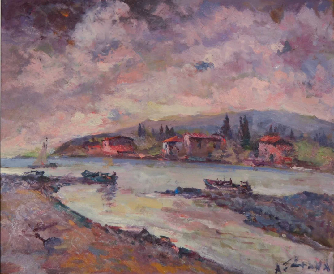 Antonio SBRANA - Soirée en Maremma sur le côte, Huile sur panneau